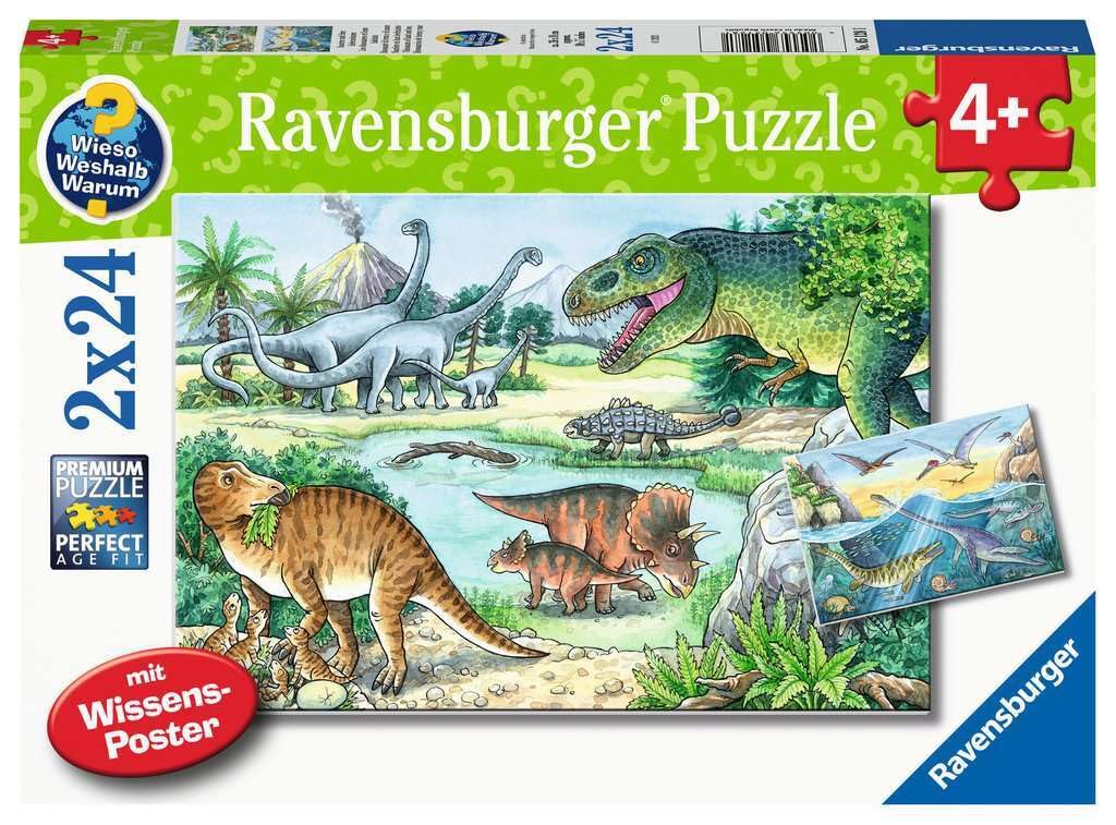 Ravensburger Puzzle per Bambini a Partire dai 4 Anni, 2 Puzzle da 24 Pezzi Ciascuno, 26x18cm, Dinosauri e Loro Habitat