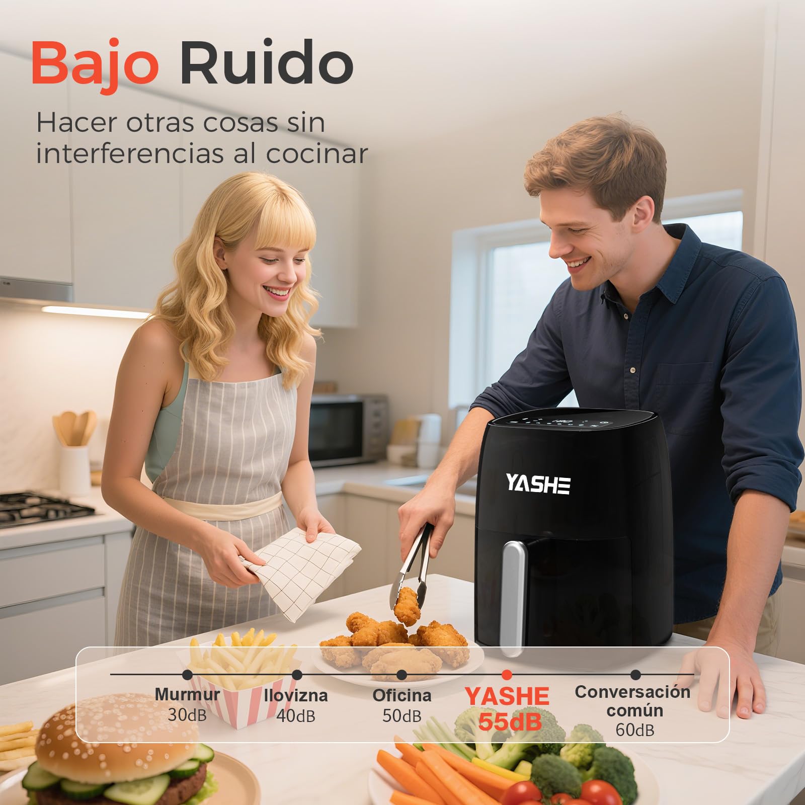 YASHE 4,2L Freidora Aire con Pantalla Táctil LED de Vidrio Templado, 1500W Sin Aceite Air Fryer 6 Programas Automáticos, Temperatura y Tiempo Ajustables, Cesta Antiadherente Apta para Lavavajillas