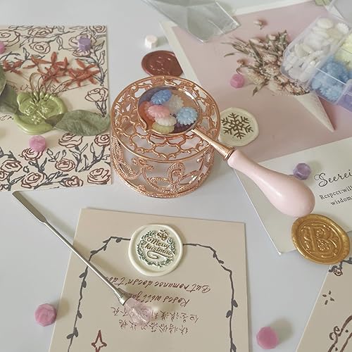 Miniatura 4 de Kit de sellado de cera de metal con cuchara y barra de agitación, kit de sellos de cera para derretir varillas de cera o cuentas de cera para boda,