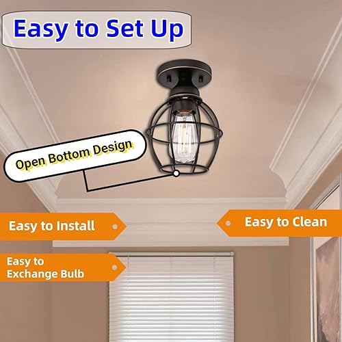 Miniatura 4 de WISBEAM Lámpara de techo semiempotrada, base mediana E26 MAX 60W, carcasa de metal, clasificación ETL, bombillas no incluidas, paquete de 2 unidades