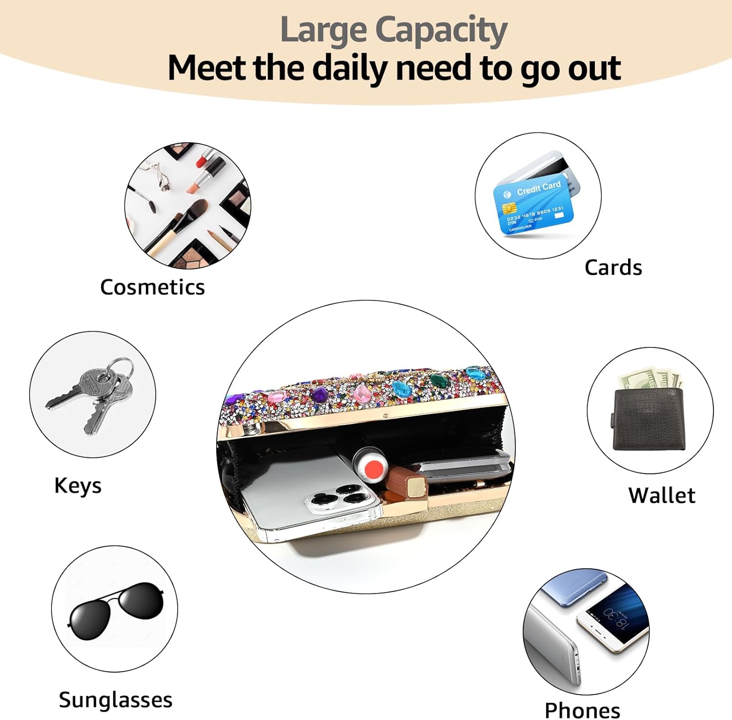 Rhinestone Purses for Women Rhinestone Evening Bag for Wedding Clutch Luxury Handbags Crossbody Bag for Party Prom | Rhinestone Purses, for Wedding, Luxury Handbags, for Party, for Prom - Image 5