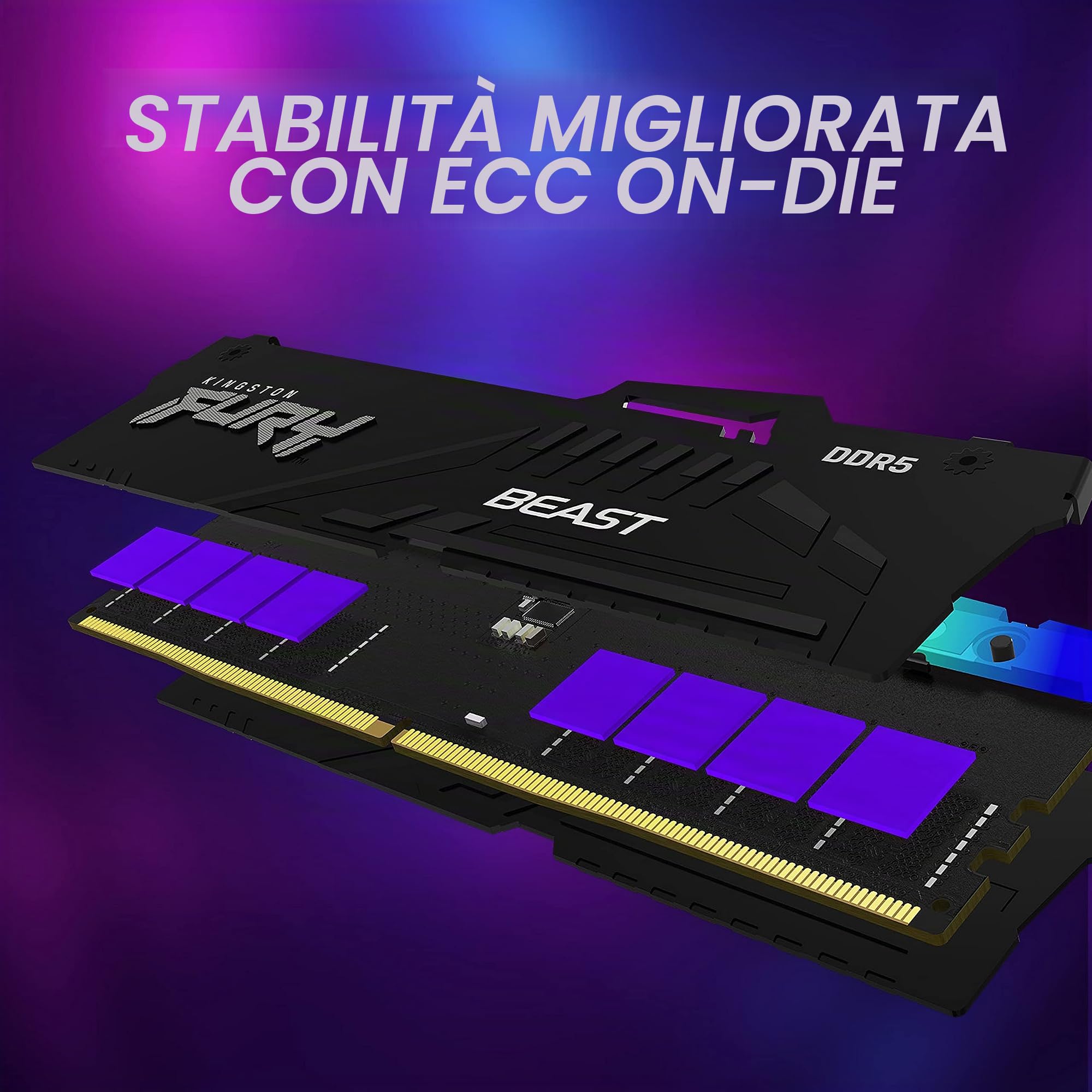 Kingston FURY Beast Nero RGB 8GB 5600MT/s DDR5 CL36 DIMM Memoria Gaming per Computer Fissi Modulo Singolo AMD EXPO/ Intel XMP - KF556C36BBEA-8