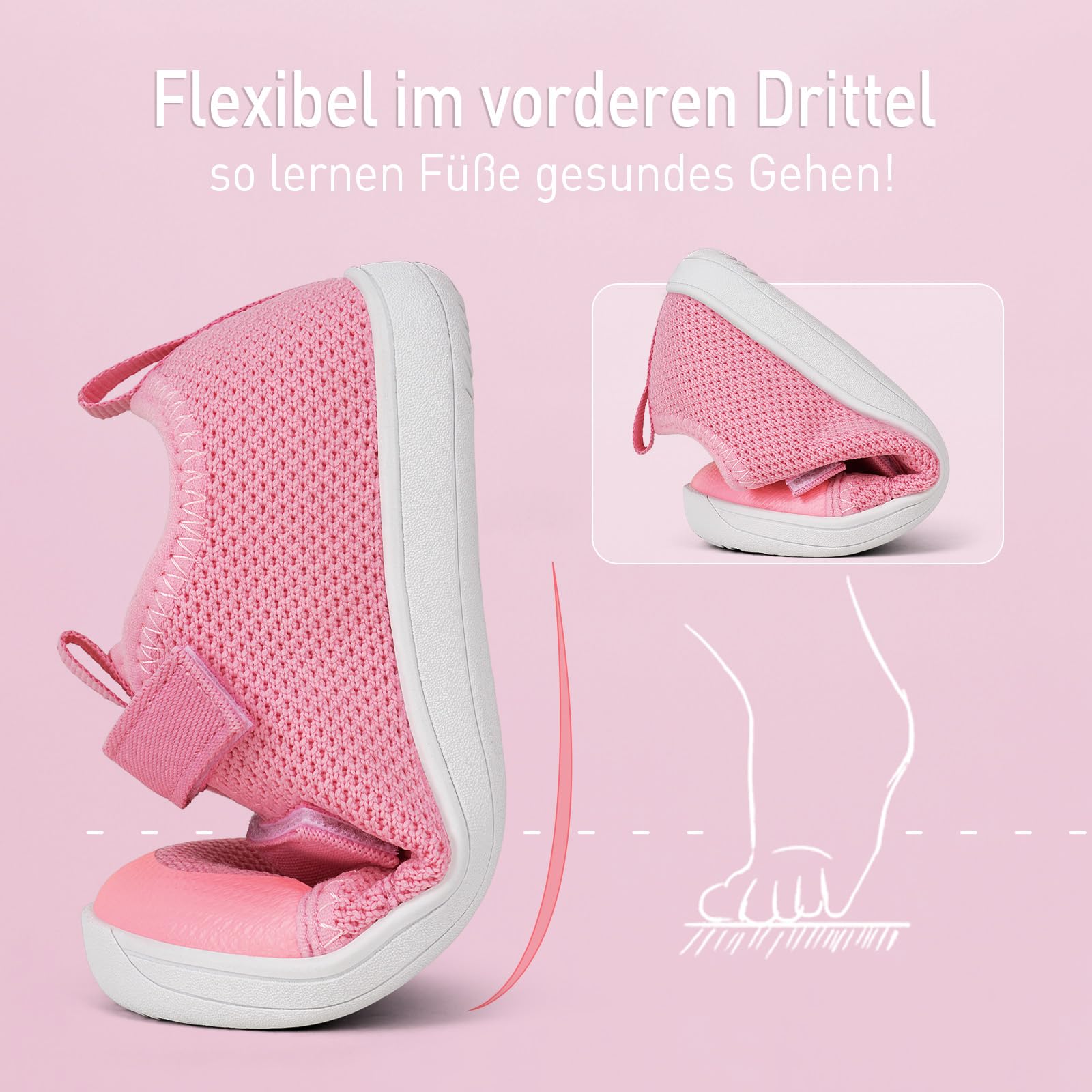 IceUnicorn Kinder Barfußschuhe Breite Zehenbox Jungen Mädchen Hausschuhe Minimalistische Outdoor Traillaufschuhe Walking Schuhe(Pink, 27EU Weit)