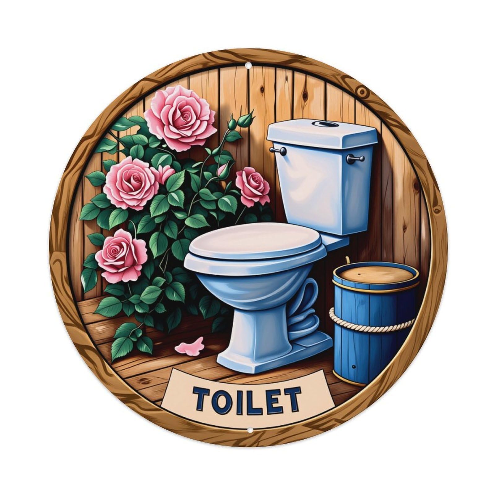 Toilet Roses Wood Barrel Sign Round Tin Sign Vintage Metal Sign Home Bar Garden Indoor & Outdoor Wall Decor Retro Metal Poster 8x8 Inch