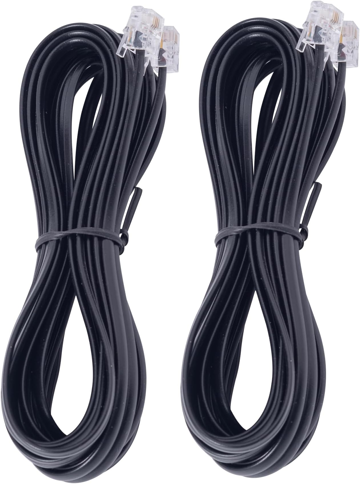 Phone Extension Cord 15 FT Long Phone Cable Line Wire, with Standard RJ11 6P4C Plugs,Black- 2 Pack
