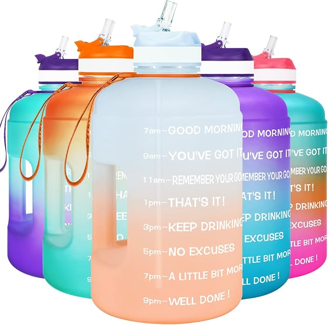 BuildLife Water Bottles with Straw - 3.78 Litre Gym Drinks Bottle Time Marked Daily Motivational Gallon Water Bottle for Fitness Sports Outdoor (3.78 Litre, Blue Orange Gradient)