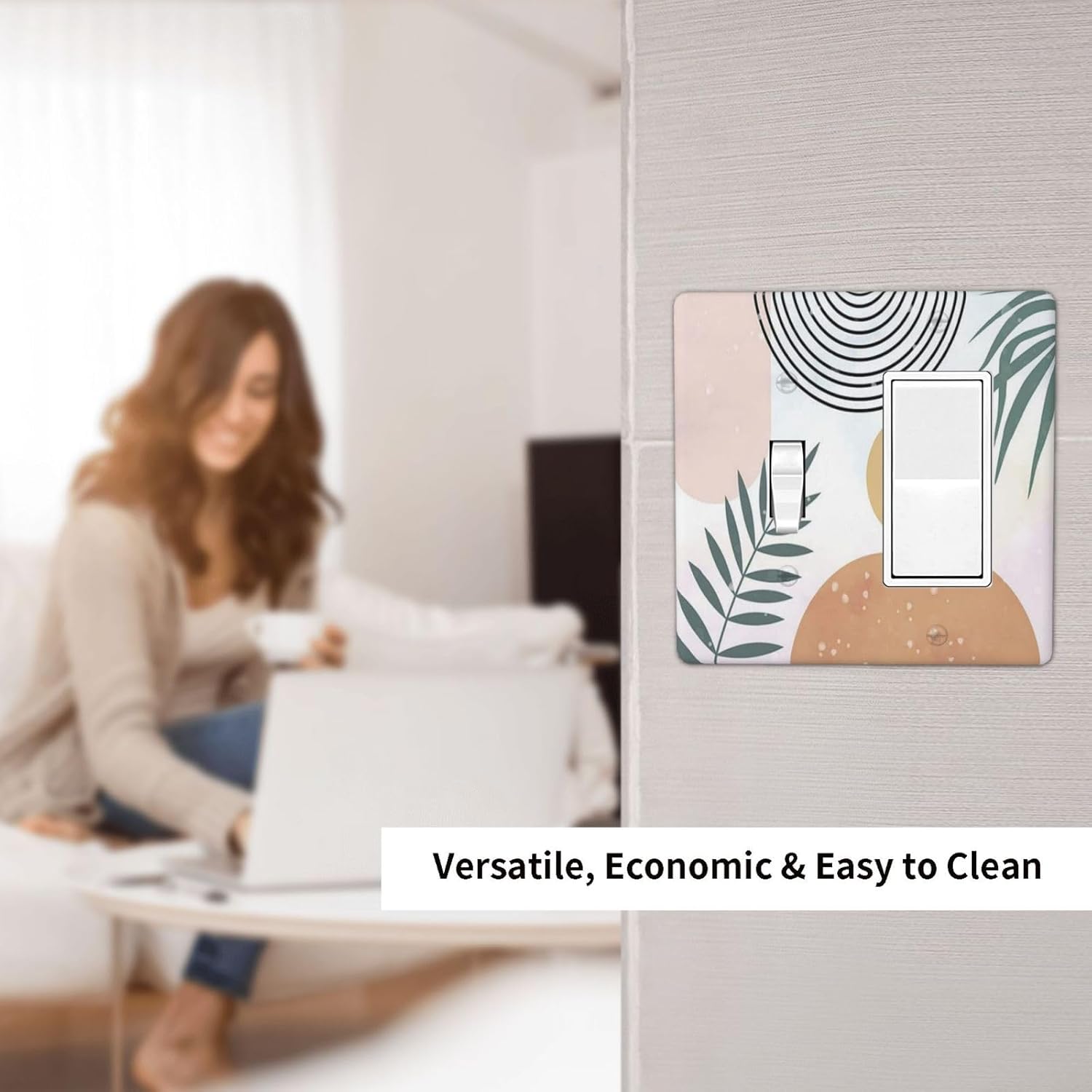 Light Switch Cover Boho Mid Century Sun Leaves 2 Gang Toggle Rocker Combo Wall Plates Abstract Leaf Arch Decorative Switch Plates and Outlet Covers Receptacle Cover for Bathroom Home Decor