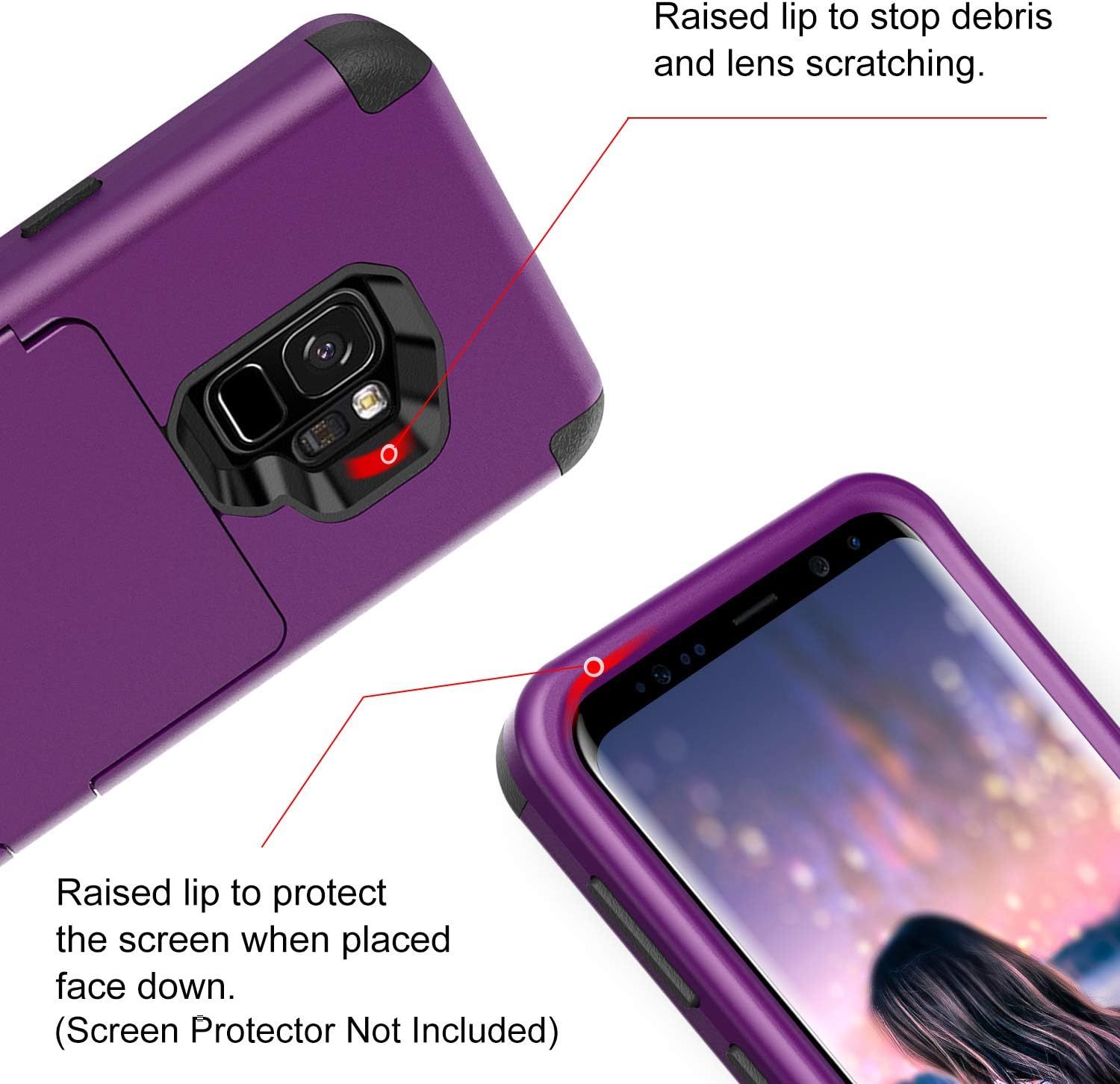 BENTOBEN Wallet Case for Galaxy S9, Shockproof Heavy Duty Rugged 3 in 1 Hybrid Hard PC Soft TPU Bumper Non-Slip Full-Body Protective Phone Case with Card Slot Holder for Samsung Galaxy S9, Purple