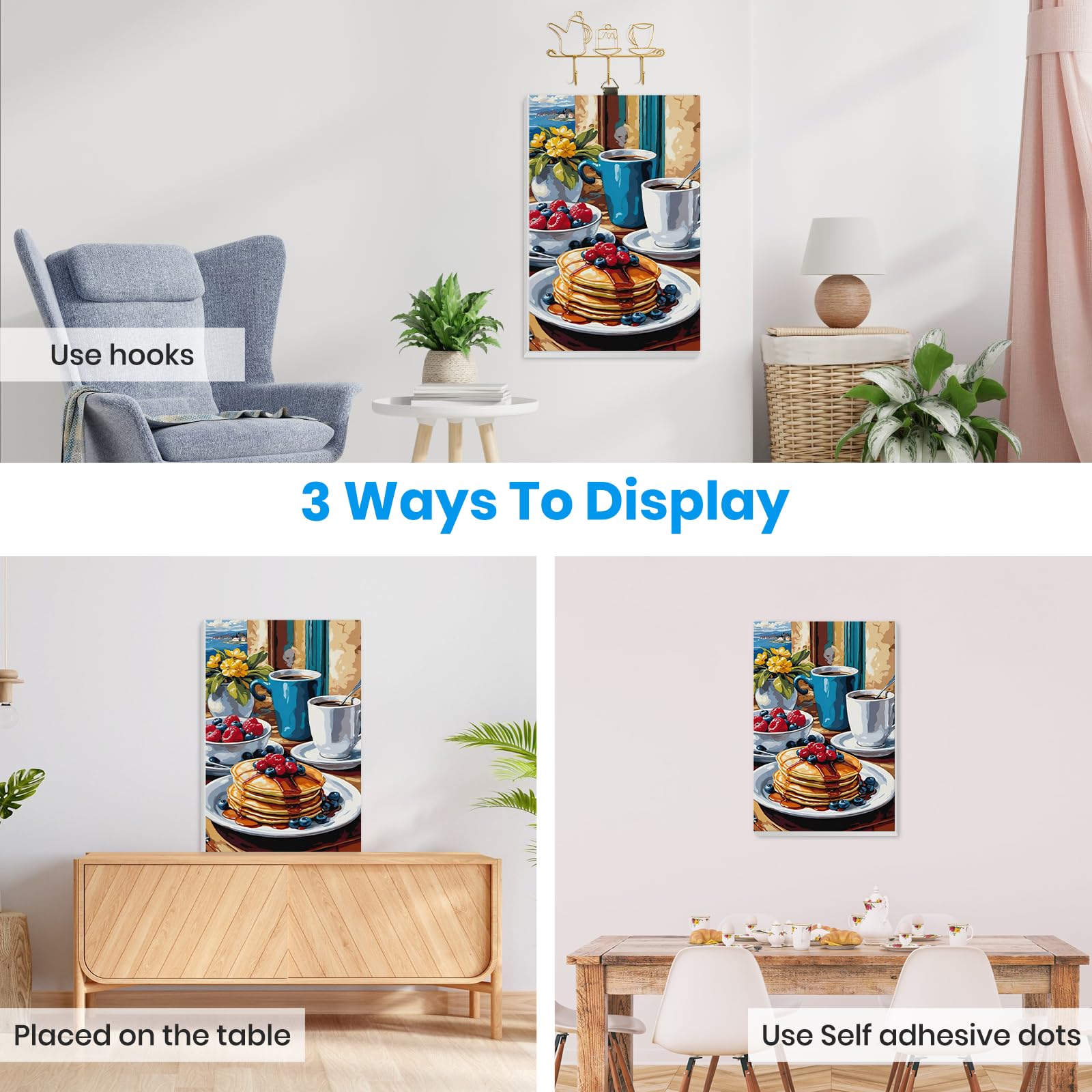 EOBROMD Dipingere con i Numeri Adulti con Telaio, Colazione Paint by Numbers, Kit di Pittura Acrilica Fai-da-Te per Adulti con Pennelli Pittura a Pigmento Acrilico 20x30cm - 4