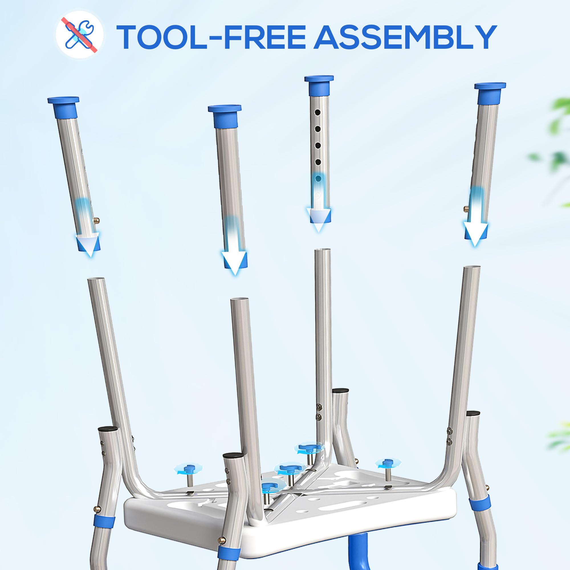 HOMCOM Taburete de Ducha portátil, Silla de Ducha Antideslizante con Altura Ajustable y cojín EVA, Silla de baño de Aluminio Inoxidable para Ancianos, discapacitados, Color Azul Oscuro