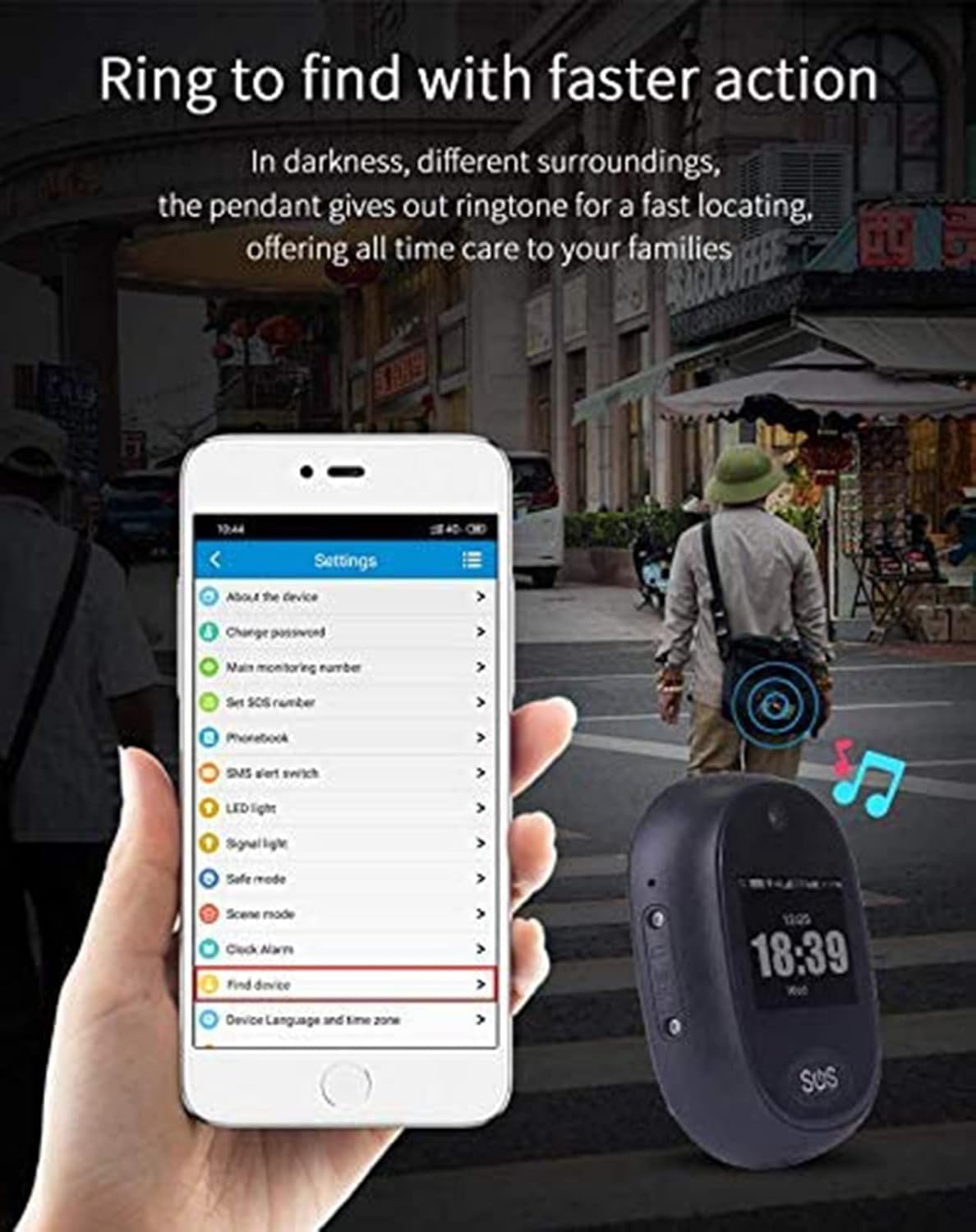 Urządzenie Śledzące GPS Dla Osób Starszych Mini Wisiorek 4G Śledzący Osobisty Lokalizator Przycisk Alarmowy SOS Połączenie Telefoniczne Lokalizacja Dzwonka Budzik Ogrodzenie Bezpieczeństwa(Black)