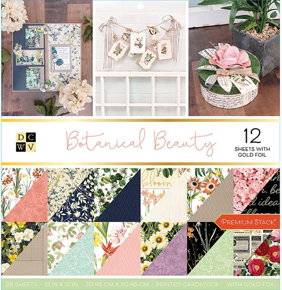 DCWV Printed Cardstock Paper 12x12, 36 Sheets of Scrapbook Paper for Crafts and Card Making, Double Sided Heavy Duty Cardstock with Foil Accents - Floral Couture