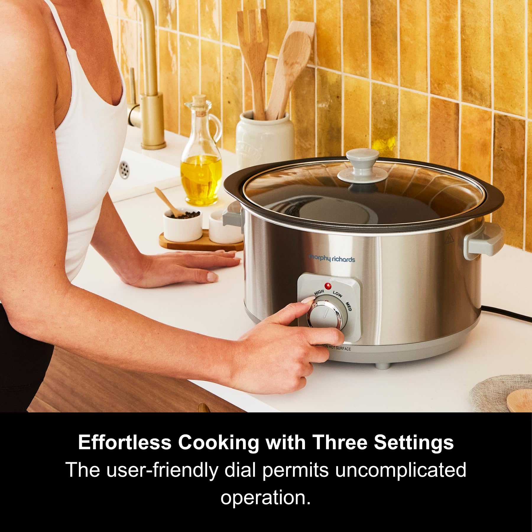 Morphy Richards 461014 Sear & Stew - Olla de cocina lenta de aluminio (6,5 L), solución de olla