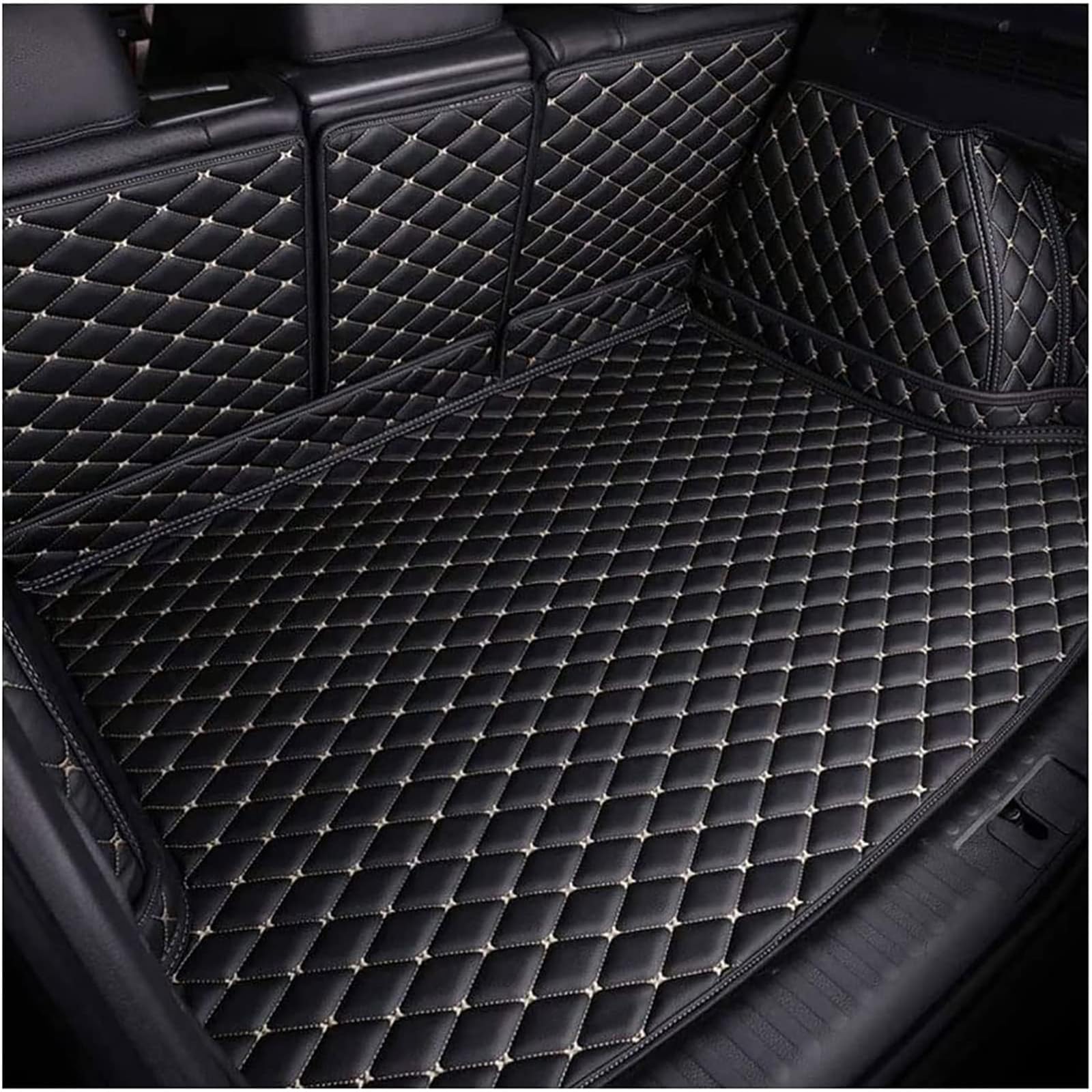 YUEDAM Car Boot Liners for Skoda KODIAQ 7 SEATER, Car Full Coverage Leather Boot Liner Mat Waterproof Car Boot Protector Durable Non-slip Easy To Install,A/Black and White