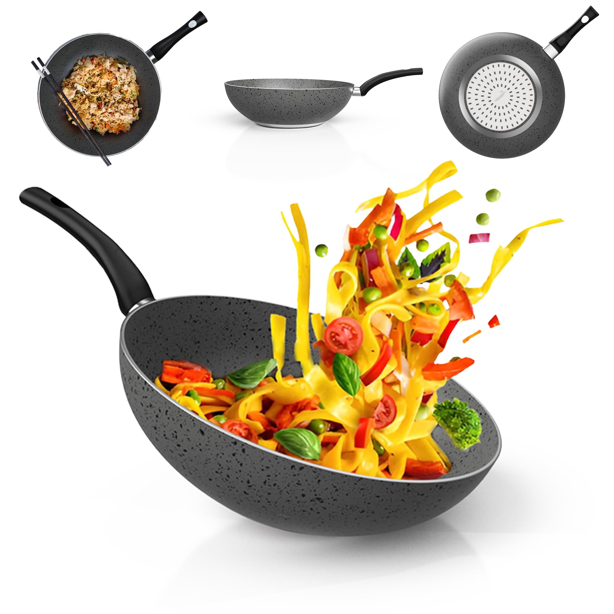 Padella wok antiaderente profonda 20 cm | Padella professionale, compatibile con piani cottura a induzione e a gas | Wok antiade | Leroy Merlin