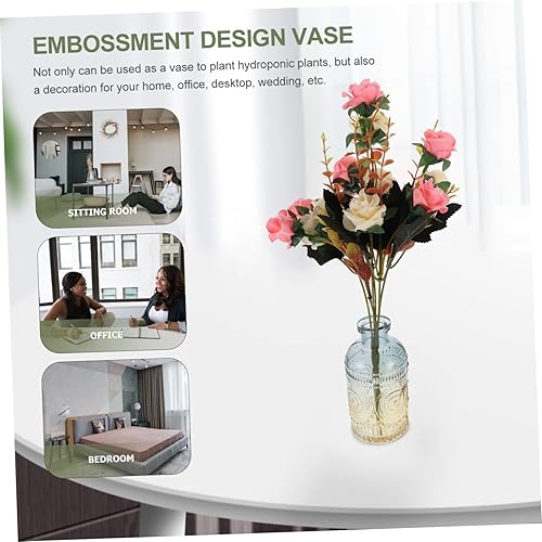 Vista 4 de Homoyoyo Florero retro con base en relieve beige vintage, 3 piezas, para flores secas