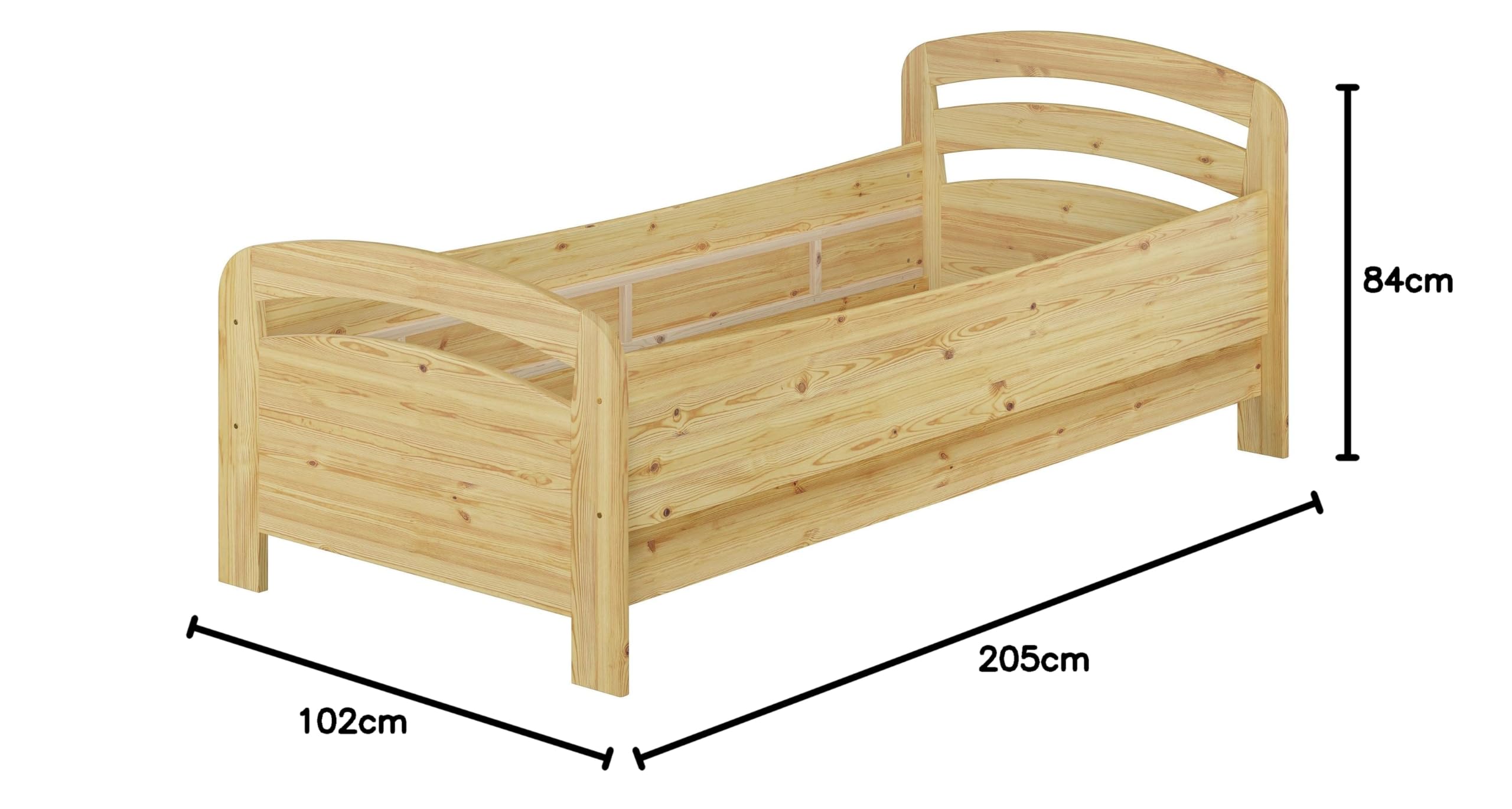 Erst-Holz®Bett Extra Hoch 90 x 200 Kiefer Massiv ohne Rost