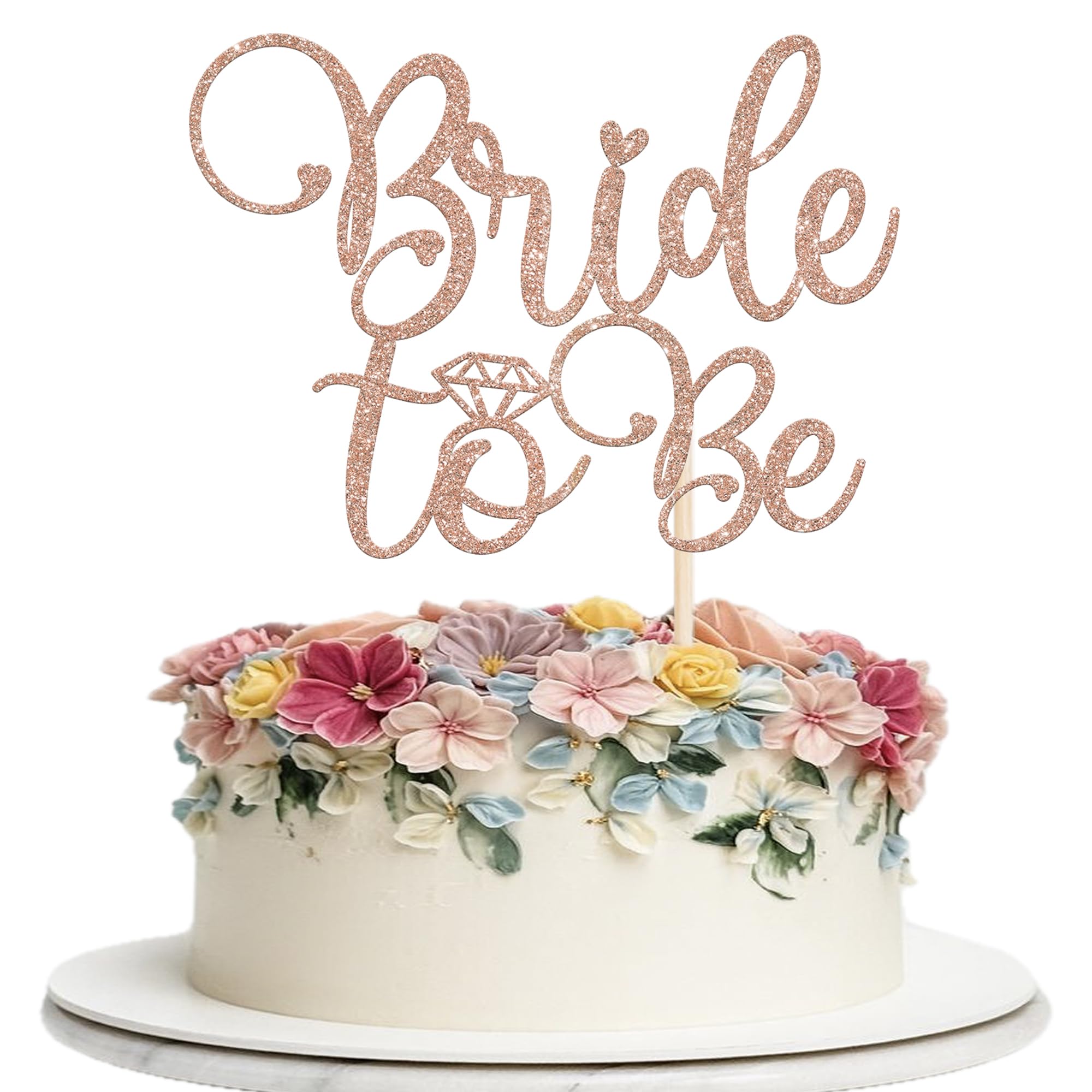 1 Pack Bride to Be Cake Topper Glitter Ring Cake Pick Bride to Be Wedding Bachelorette Cupcake Decoration Bridal Shower Theme Party Cake Decoration Supplies Rose Gold