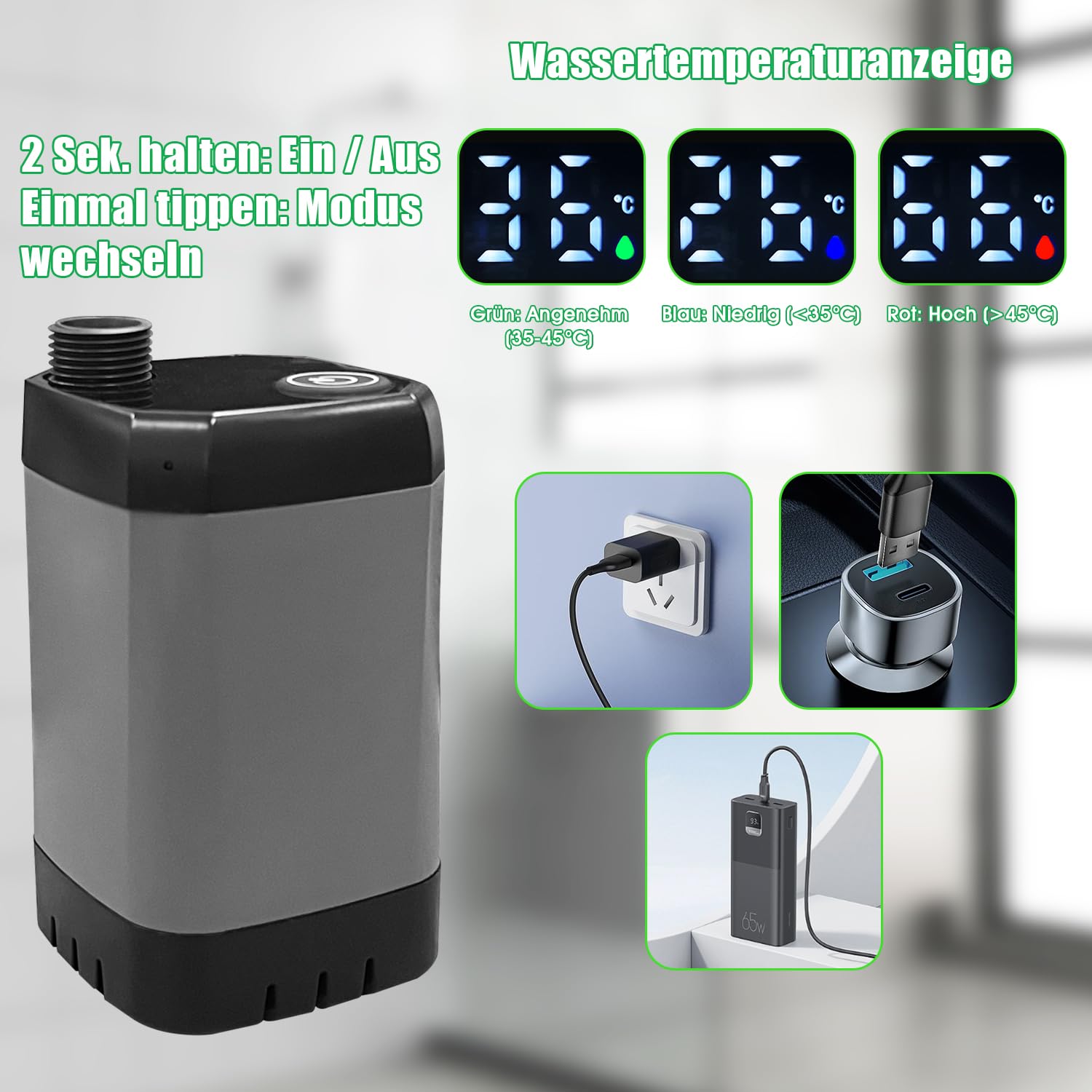 Zelvia Tragbare Campingdusche mit Pumpe und 20L Falteimer Camping Dusche Outdoor mit wiederaufladbarem 6000 mAh für Camping Reisen Garten Haustiere Autowaschen