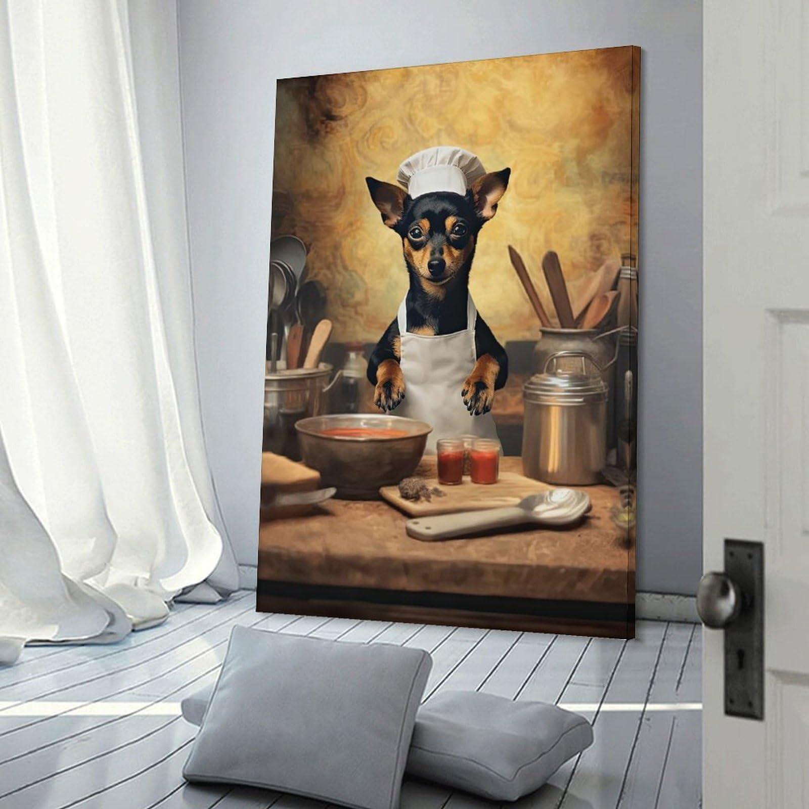 Junmoney Home Decor Wall Art Miniature Pinscher Chef, 20x30inch(50x75cm), for New Homes, Bedrooms Or Workspaces, Home Decor Gift with Stylish Appeal