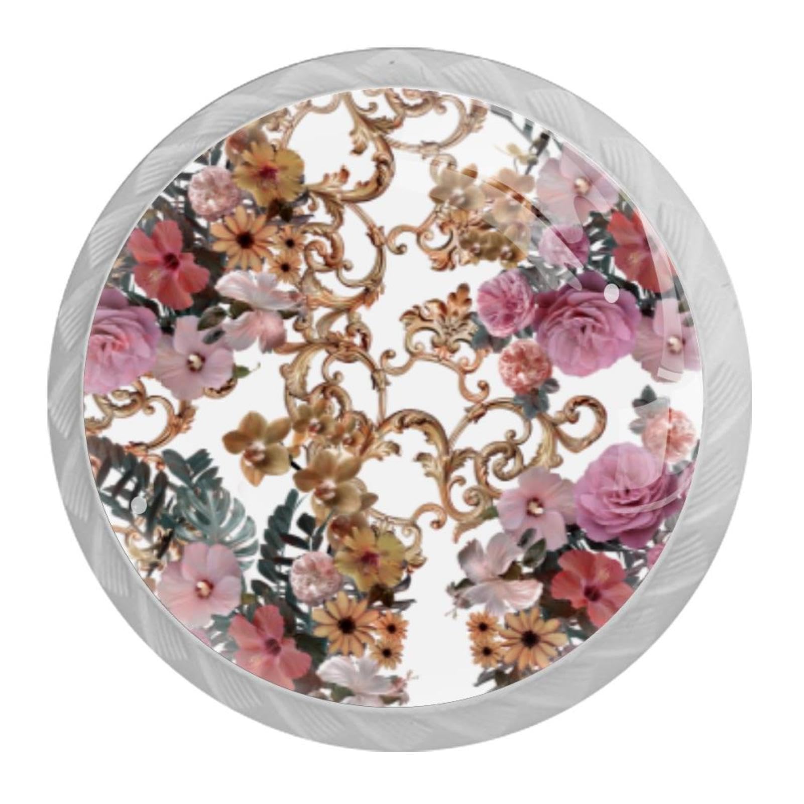 Tqmspg Multi20 4 Pieces Drawer Pulls Flowers Door Knobs Dresser Handles For Kitchen Wardrobe Cupboard Hardware Furniture