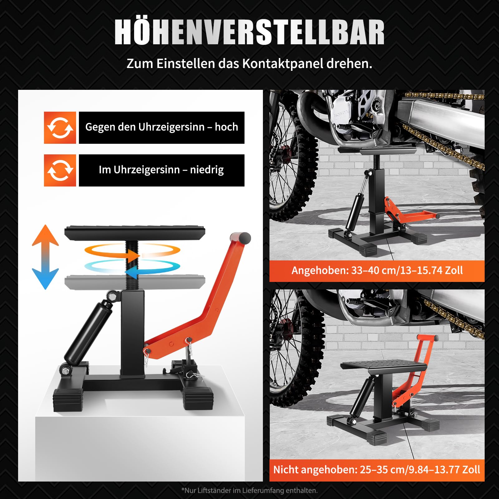 Hydraulischer Motorrad Ständer Profi Motorrad Hebebühne Höhenverstellbar Motorradheber Hubständer für Motocross, Dirt Bike, Enduro, Max Belastung 400kg Motorrad Aufbockständer