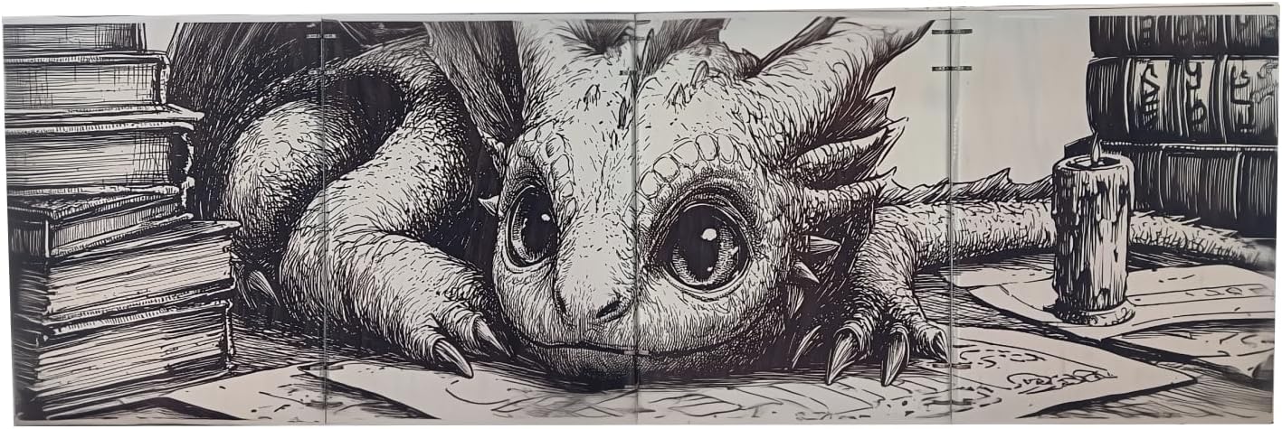 Wooden Dungeon Master Screen, 4-Panel Magnetic Engraved DM Screen, 11.25x35 inches (Book Wyrm)