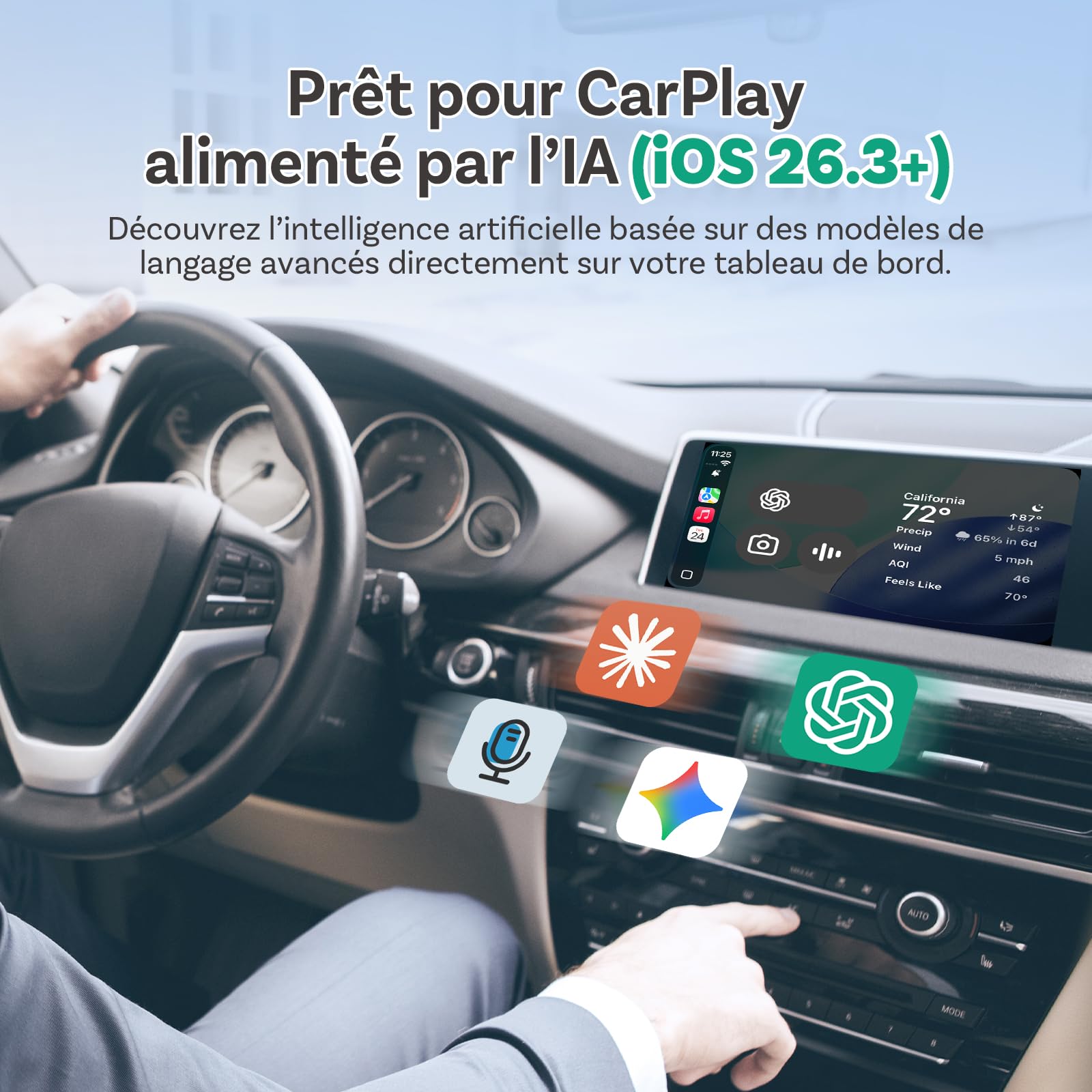 OTTOCAST Play2Video Ultra, Adaptateur CarPlay sans Fil & Android Auto Adaptateur CarPlay AI Box avec Netflix Youtube WiFi 6 5G Bluetooth 5.4 Adaptateur pour la Plupart des Voitures 2016+