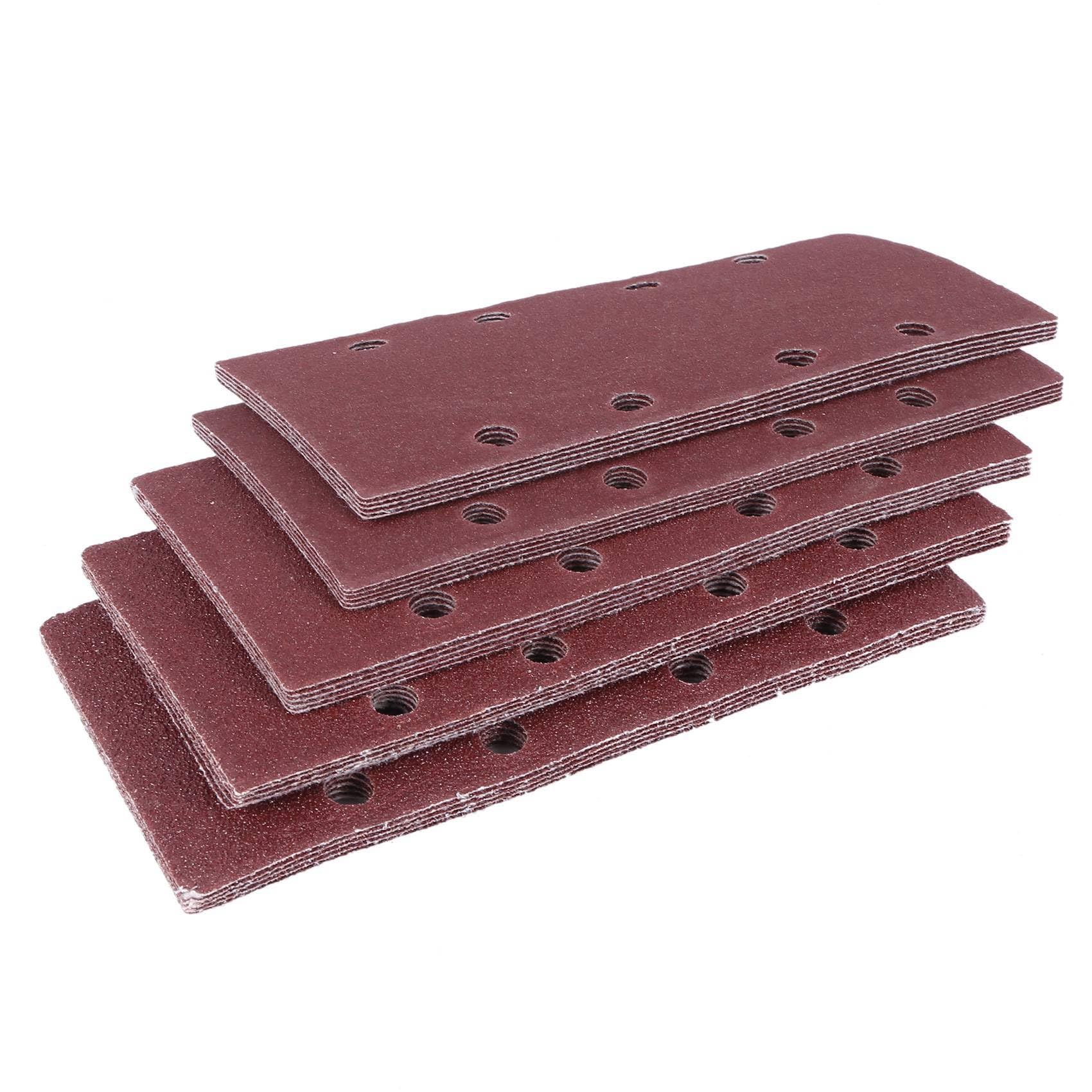 150 Pezzi Levigatrici,Carta Abrasiva Gancio e Passante Foglio Sabbia 93X186mm Perforato 8 Fori Granulosita' 40/60/80/120 Montatura Fogli Levigatrice Orbitale Alluminio Grano Ossido
