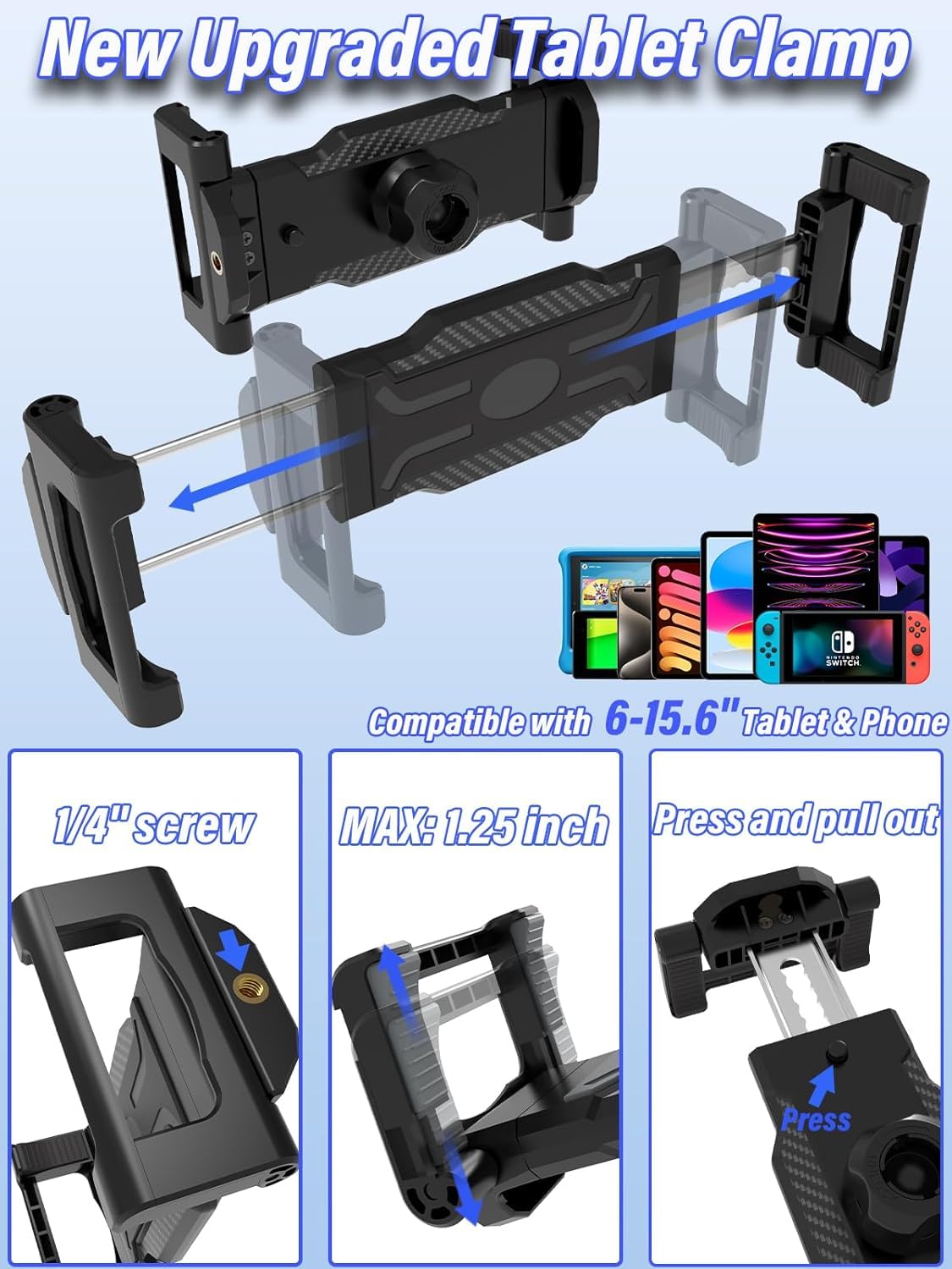 Supporto per tablet in alluminio, a collo di cigno fino a 15,6 pollici, regolabile a 360°, per cellulare e tablet, iPad Pro/Air/Mini, Galaxy, iPhone