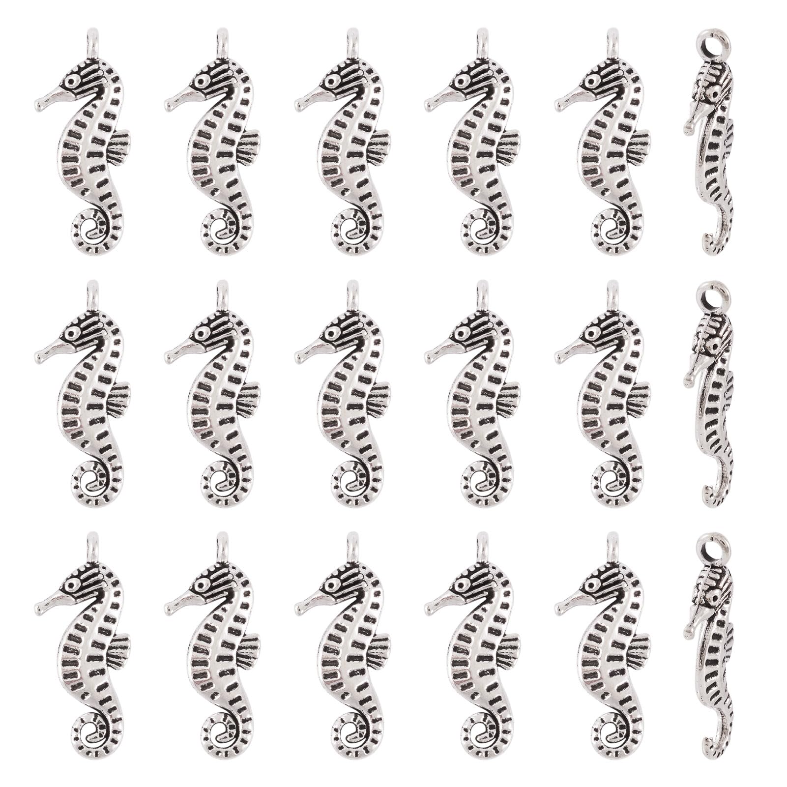 Craftdady Tibetan Silver Dangle Pendants Metal Antique Charms Hanging Ornament Star Bee Heart Vintage Pendants Seahorse Eiffel Tower Footprint Pendant for Jewelry Necklace Bracelet Earring Making