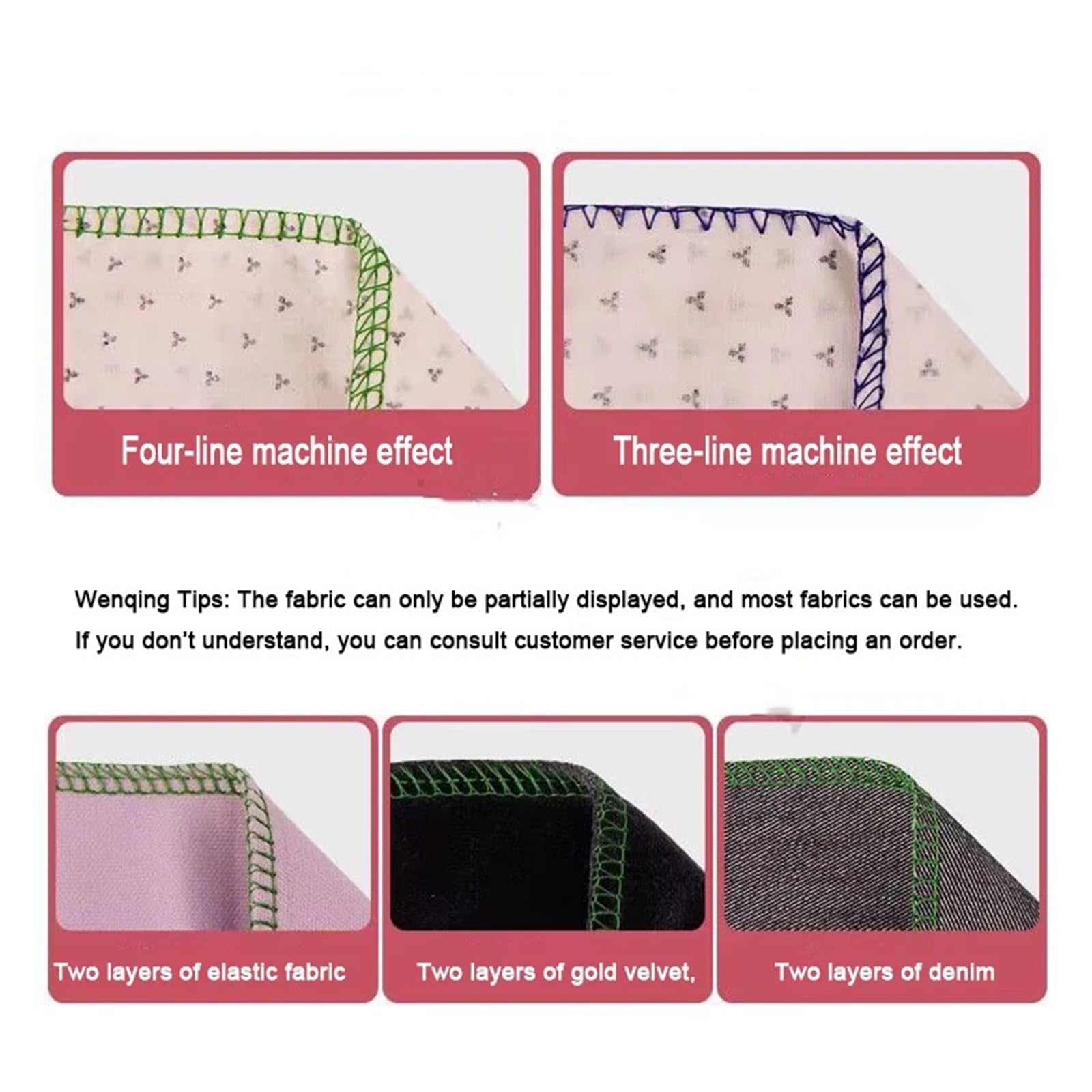 Máquina de Coser doméstica eléctrica de sobremesa overlock pequeña de Cuatro líneas para Ribeteado de Bordes, Potente, silenciosa y Estable.,Pink Fourth Line