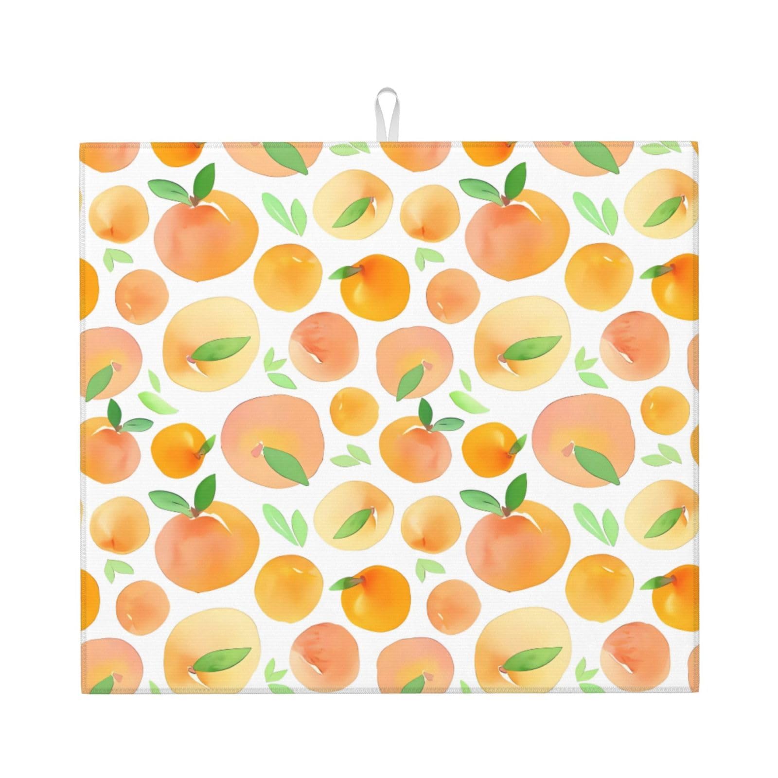 WHJSHOP Peach Prints Kitchen Drying Mat - Absorbent Dish Drying Throw with Vibrant Prints, Quick-Dry Countertop Layer for Dishes & Glassware - Non-Slip