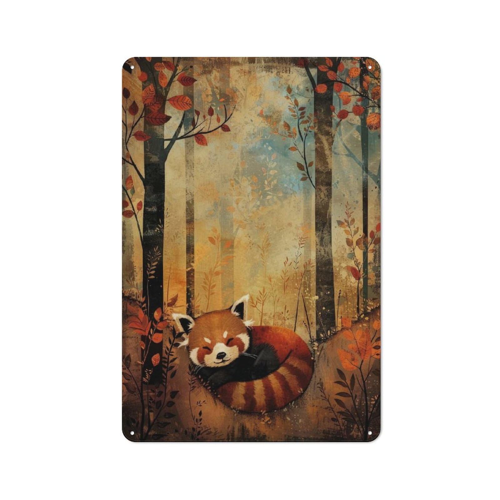 Vintage Retro Metal Sign 30x20cm Featuring Autumn Red Panda, Garage Wall Decor for Garage, Workshop, Shed Or Utility Room