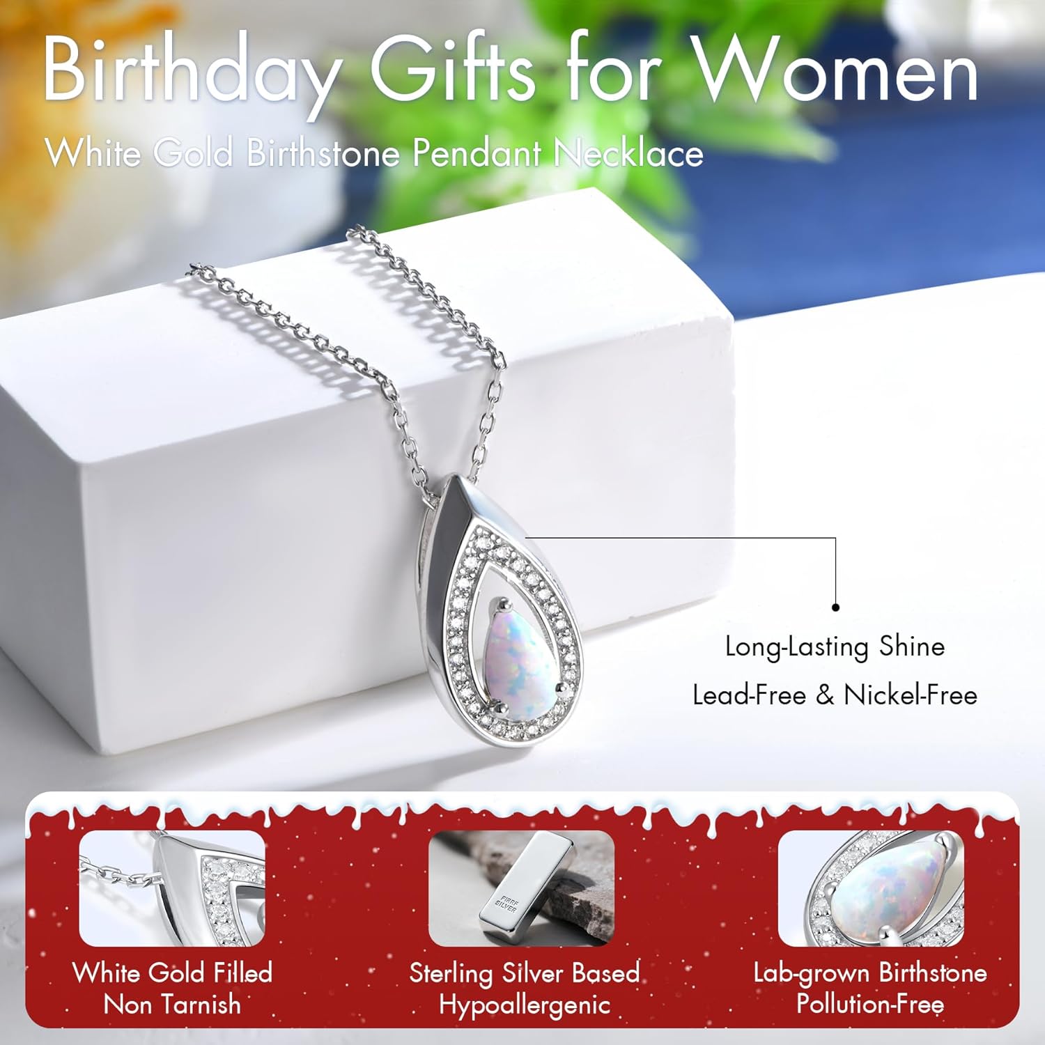 Birthday Jewelry Valentine's Day Gifts for Wife/Girlfriend - 14K Gold/White Gold Lab-Grown Moissanite/Emerald/Birthstone Pendant Necklaces for Women, Classic Style Non Tarnish 16"+2" Adjustable - Image 5