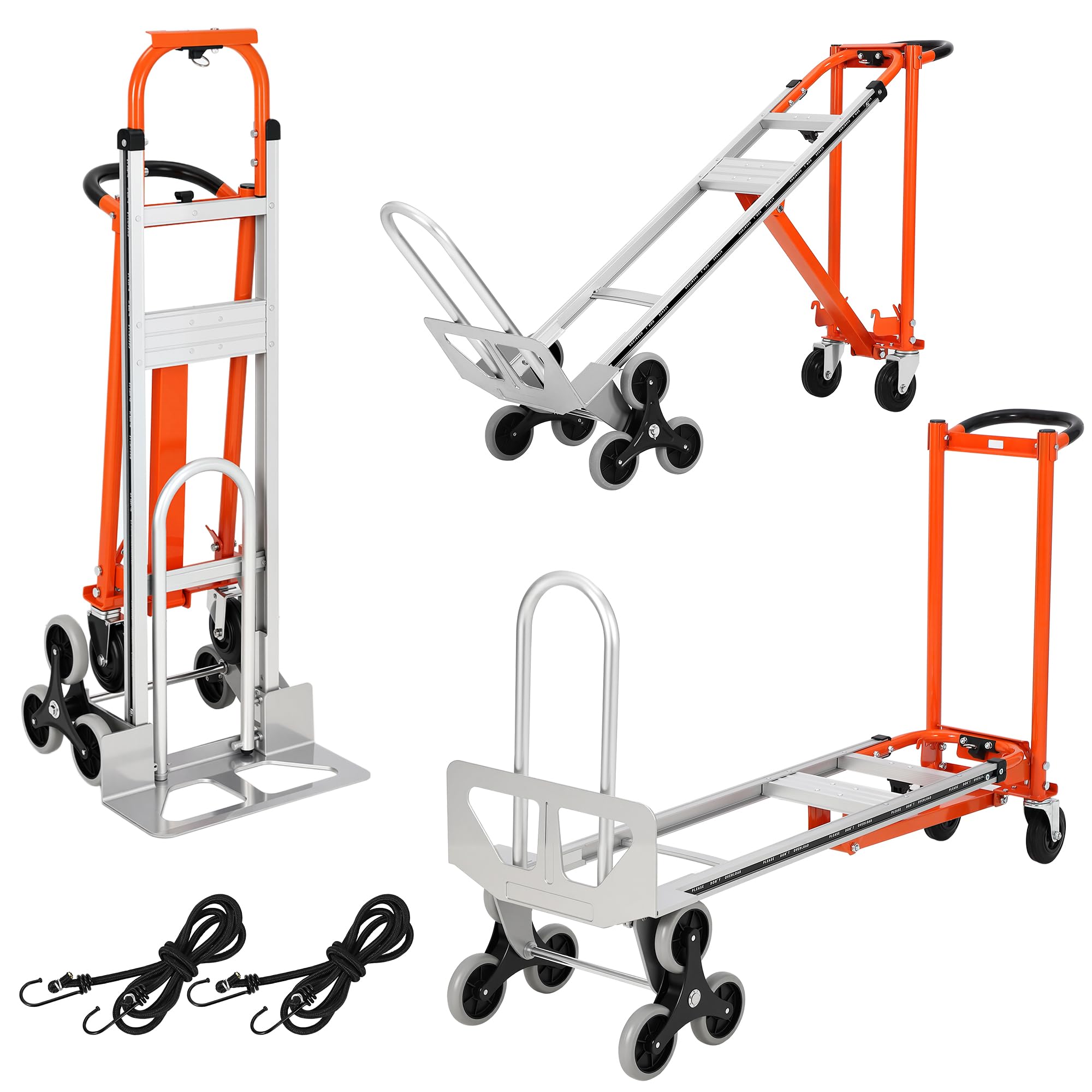 Carretilla Plegable 3 en 1, Carretilla con Ruedas para Subir Escaleras Resistentes a Pinchazos, Capacidad de Carga de 340 Kg, Material de Aleación de Aluminio, Correas Elásticas