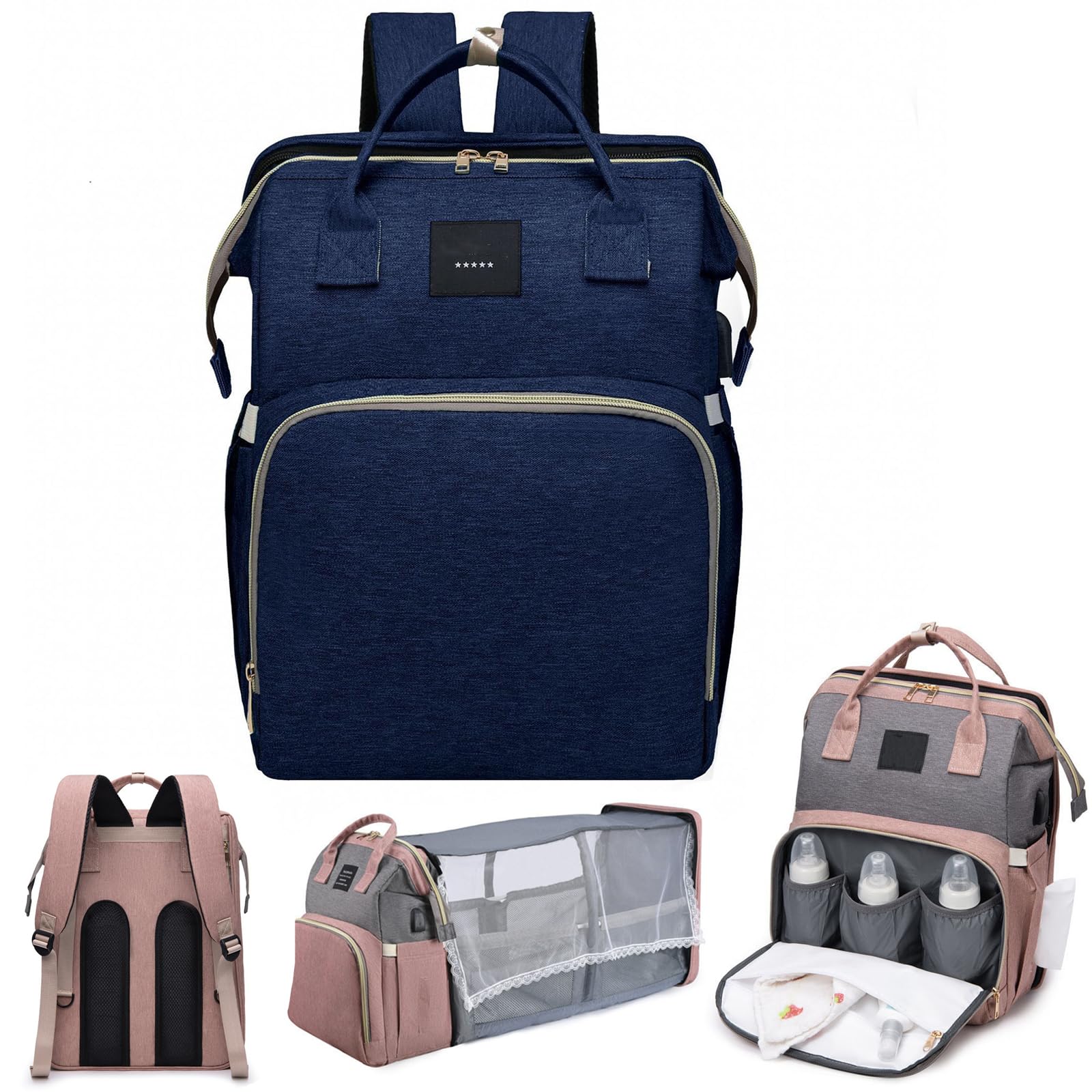 TEENY TRAVELER - Diaper Bag, Baby Changing Bags, Baby Bag for Mum with Portable Changings Mat, Stroller Straps, Multiple Pockets Nappy Changing Backpacks, Babys Essentials for Newborn (#B) — view 9