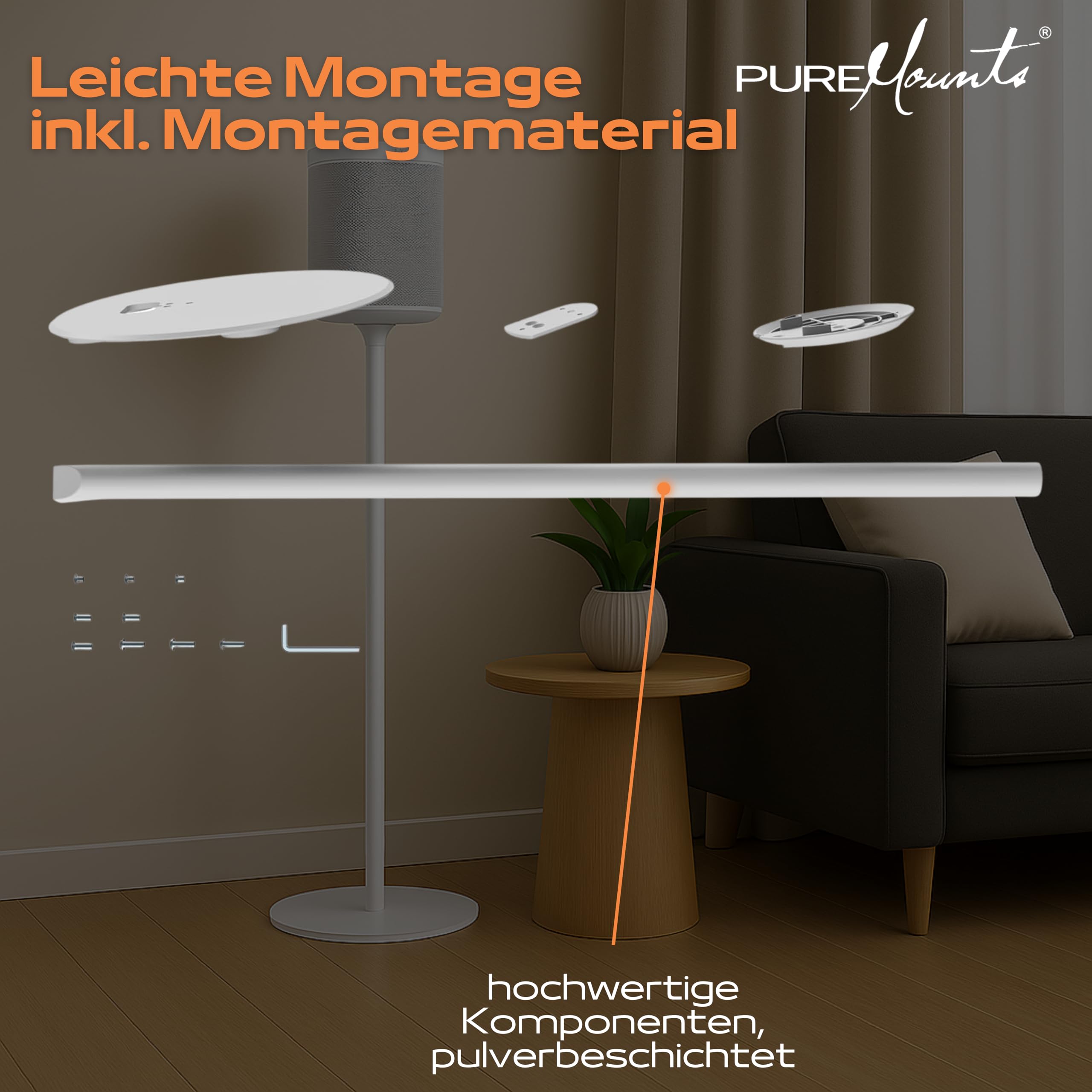 PureMounts Lautsprecherständer für Sonos Era 100, Lautsprecher Ständer, Boxenständer mit Kabelmanagement, 3Kg Tragkraft, weiß