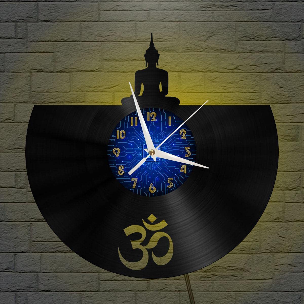 Bouddha méditant en horloge vinyle noire déco zen pour chambre