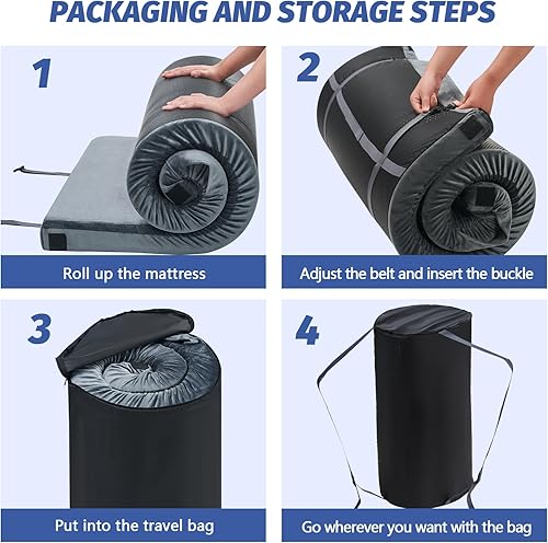 Vista 37 de CYMULA Colchón de espuma viscoelástica para campamento, tapete para dormir CertiPUR-US, colchón enrollable portátil para adultos, almohadillas