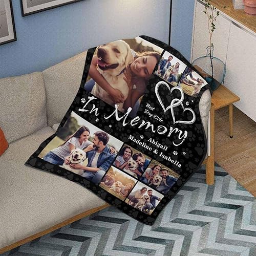 Miniatura 2 de Manta conmemorativa personalizada para perros con nombre por pérdida de perro, manta personalizada de collage de fotos, mantas de recuerdo de