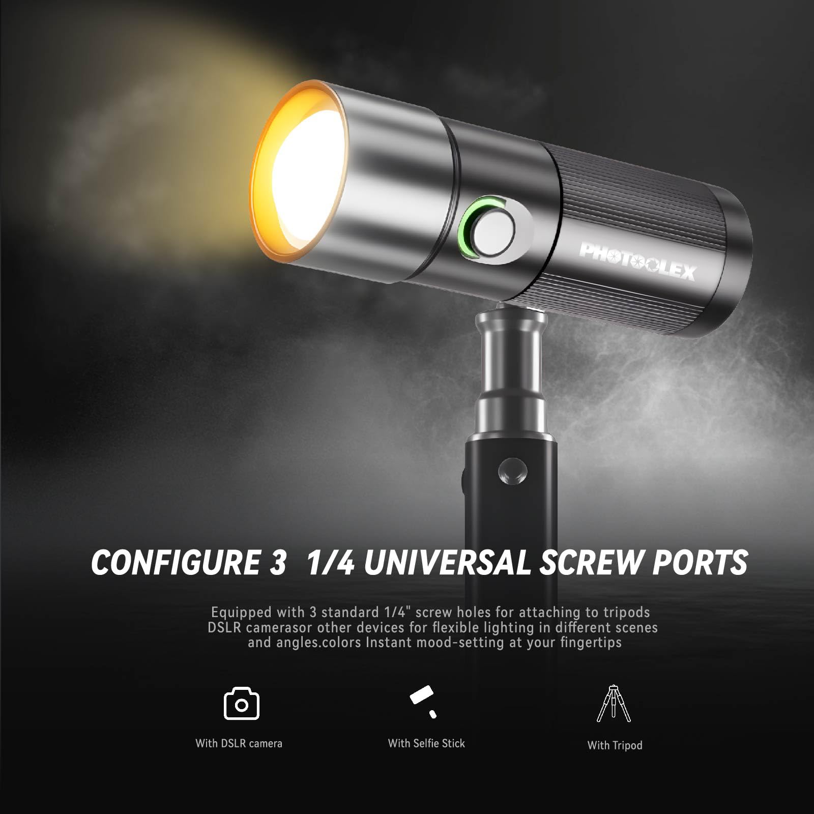 PHOTOOLEX Torcia elettrica fotografica a 4 colori con 20 gobos magnetici, faretto portatile 8400 mAh, luce da studio a LED da 10 W per foto, accessori per la creazione di contenuti
