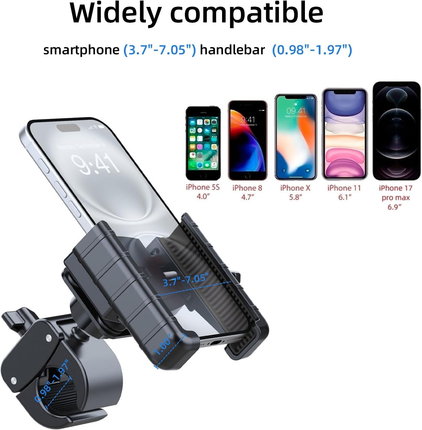 Anti-Vibration Bike Phone Holder,Motorcycle Mount,Lockable & Rotating,Shockproof Motorcycle Phone Mount with Quick Lock,Fit iPhone & All Android Phone for Electric Scooter E-Bike Stroller