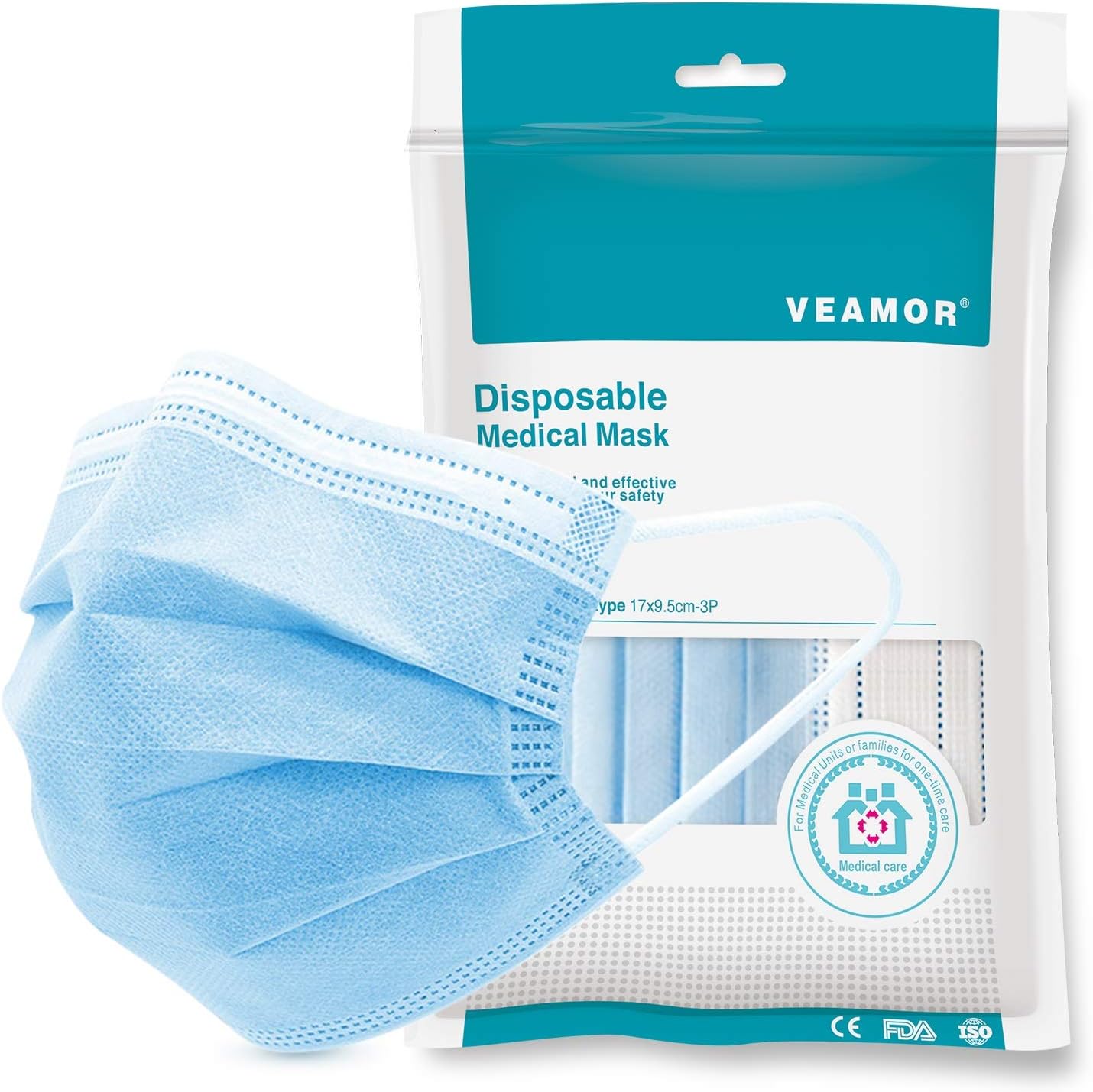 VSYS 50Pcs Disposable Face Mask 3 Ply with Elastic Earloop