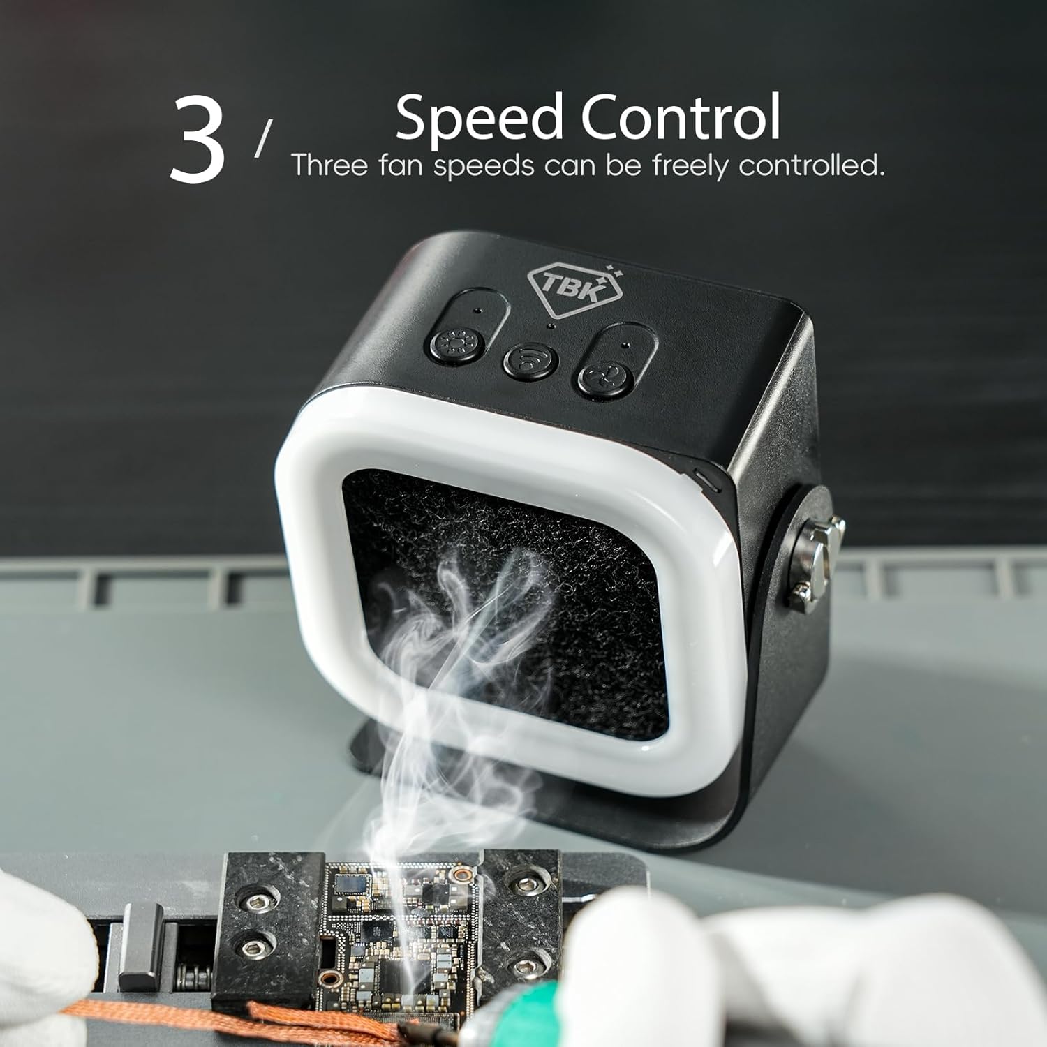 TBK F001 Mini Solder Fume Extractor, Smoke Absorber with 3-Speed 10000RPM Control and Activated Carbon Filter, Type-C Rechargeable, Portable Desktop Smoke Purifier for Soldering, DIY Repair