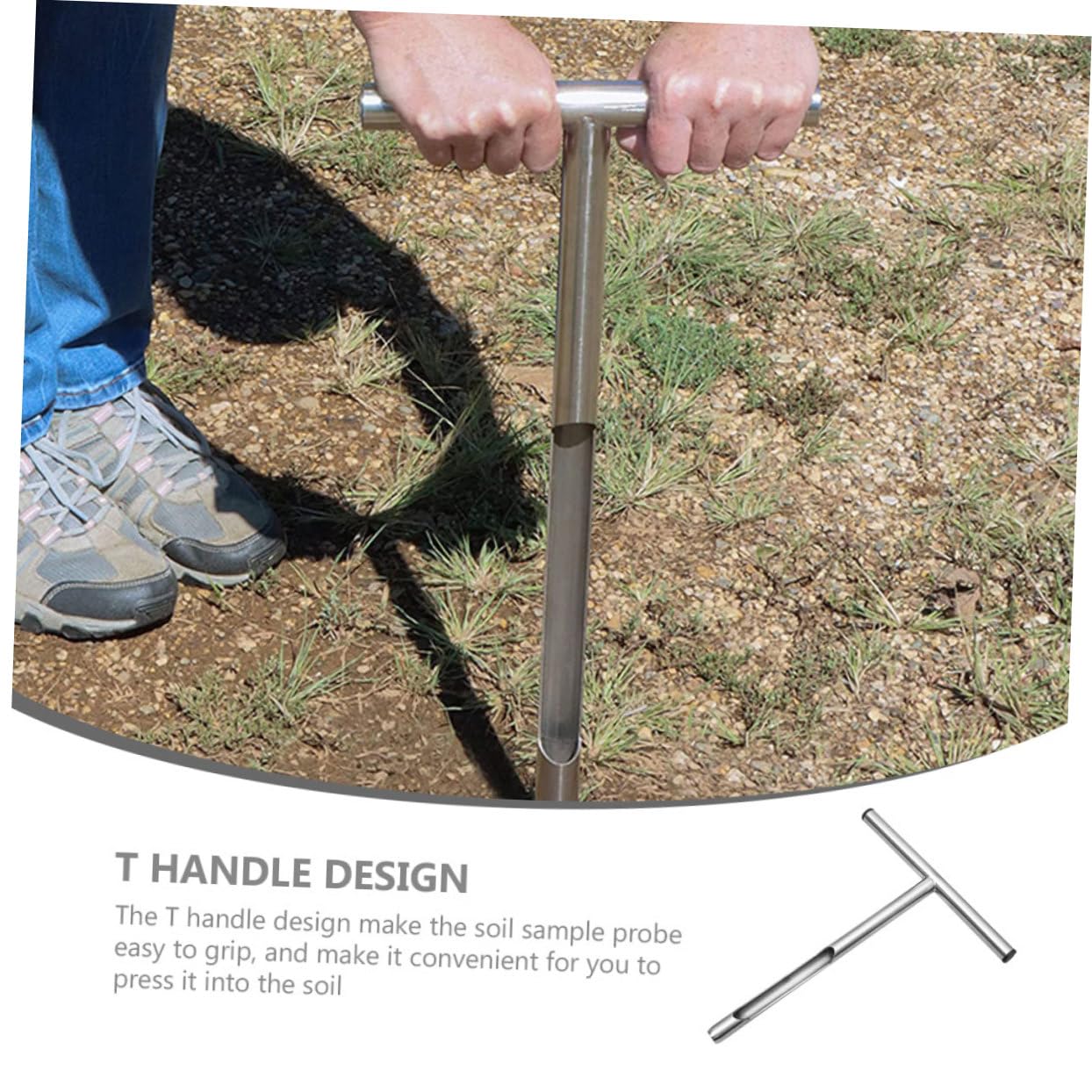 Sonda Campionatore Del Suolo in Acciaio Inox 304 Impugnatura a t Antiscivolo, 52x25 Cm, Strumento Per Test e Analisi Del Terreno, Attrezzo Resistente Per Giardinaggio e Manutenzione Prato