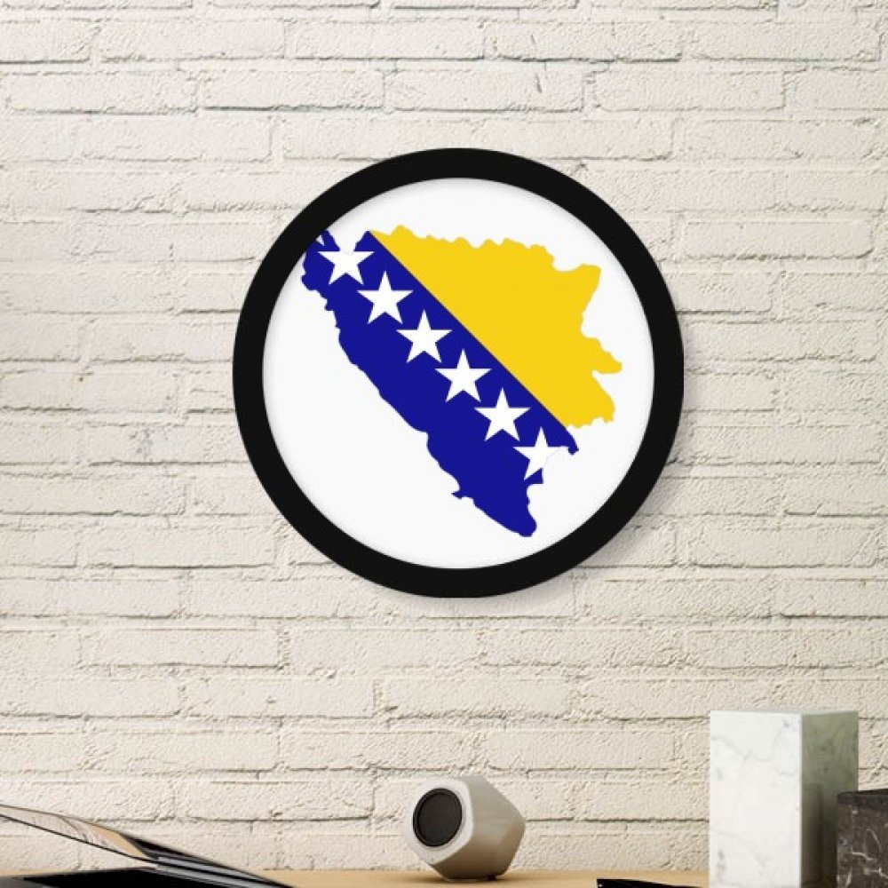 Cadre photo bois rond noir décoration maison motif drapeau national Bosnie-Herzégovine petit format