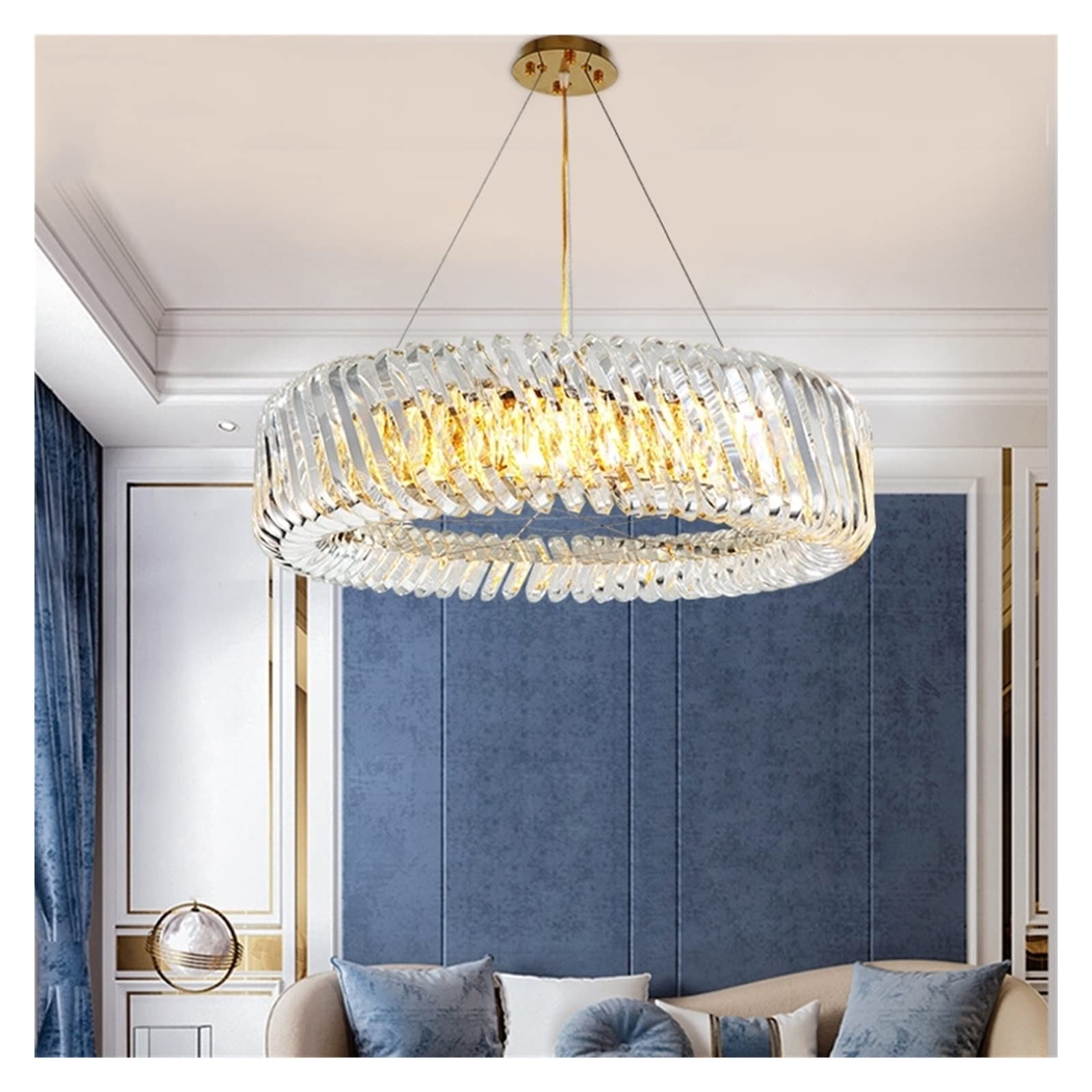 Genérico Lámparas de araña, Candelabros de Cristal Led Redondo de Acero Inoxidable araña de Cristal for Estudio Sala de Estar Dormitorio lámpara Colgante Ovalada Accesorios de iluminación