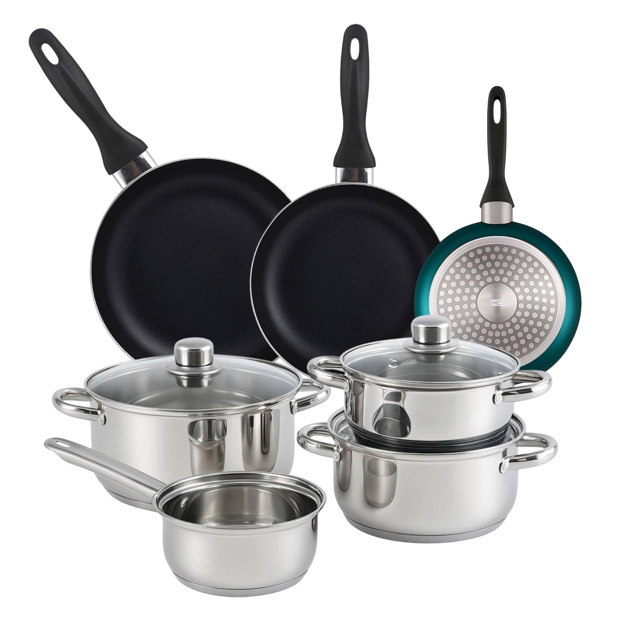 Set Pentole In Acciaio Inox 7 Pezzi Well Home – Con Base Induzione, Manici Ergonomici E Coperchi In Vetro, Adatto A Tutti I Piani Cottura