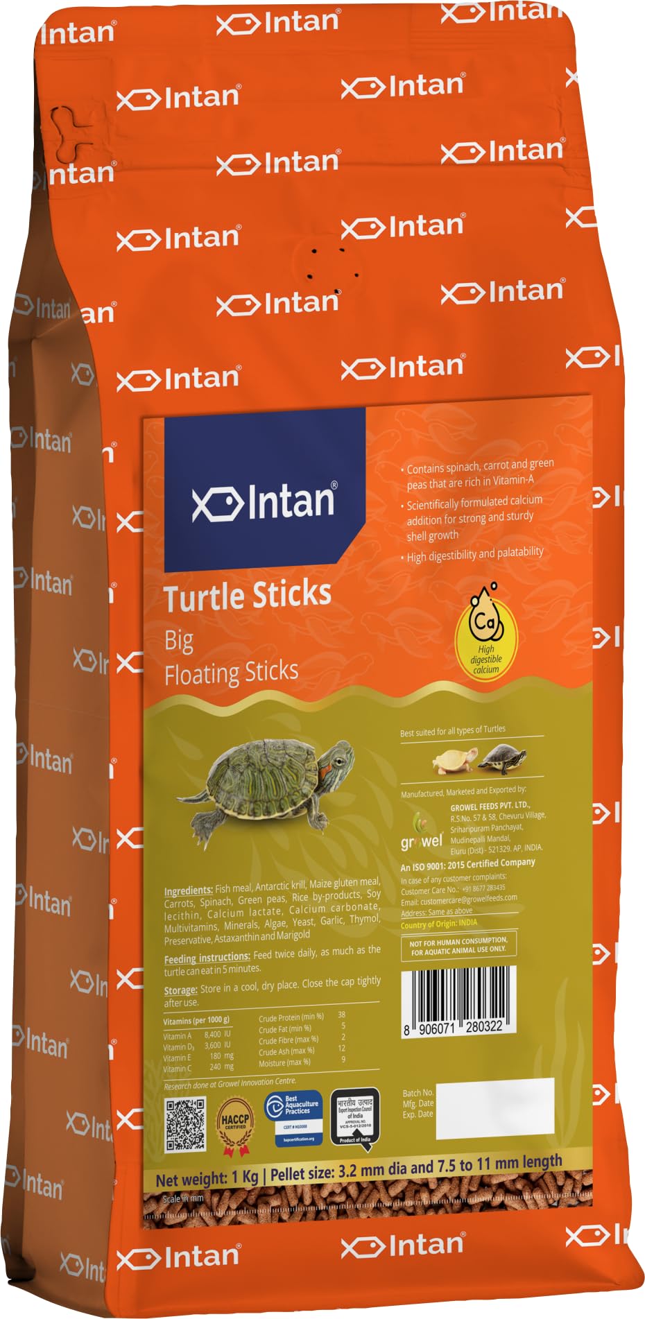 Intan Aquatic Turtle Food for All Life Stages for Growth & Health | Big Floating Sticks Suitable for Turtles | Nutritious Feed for Better Health | Big Pouch 1 KG, 3.2 mm Dia & 7.5-11 mm Length (B0CWH826MB) Amazon Price History, Amazon Price Tracker